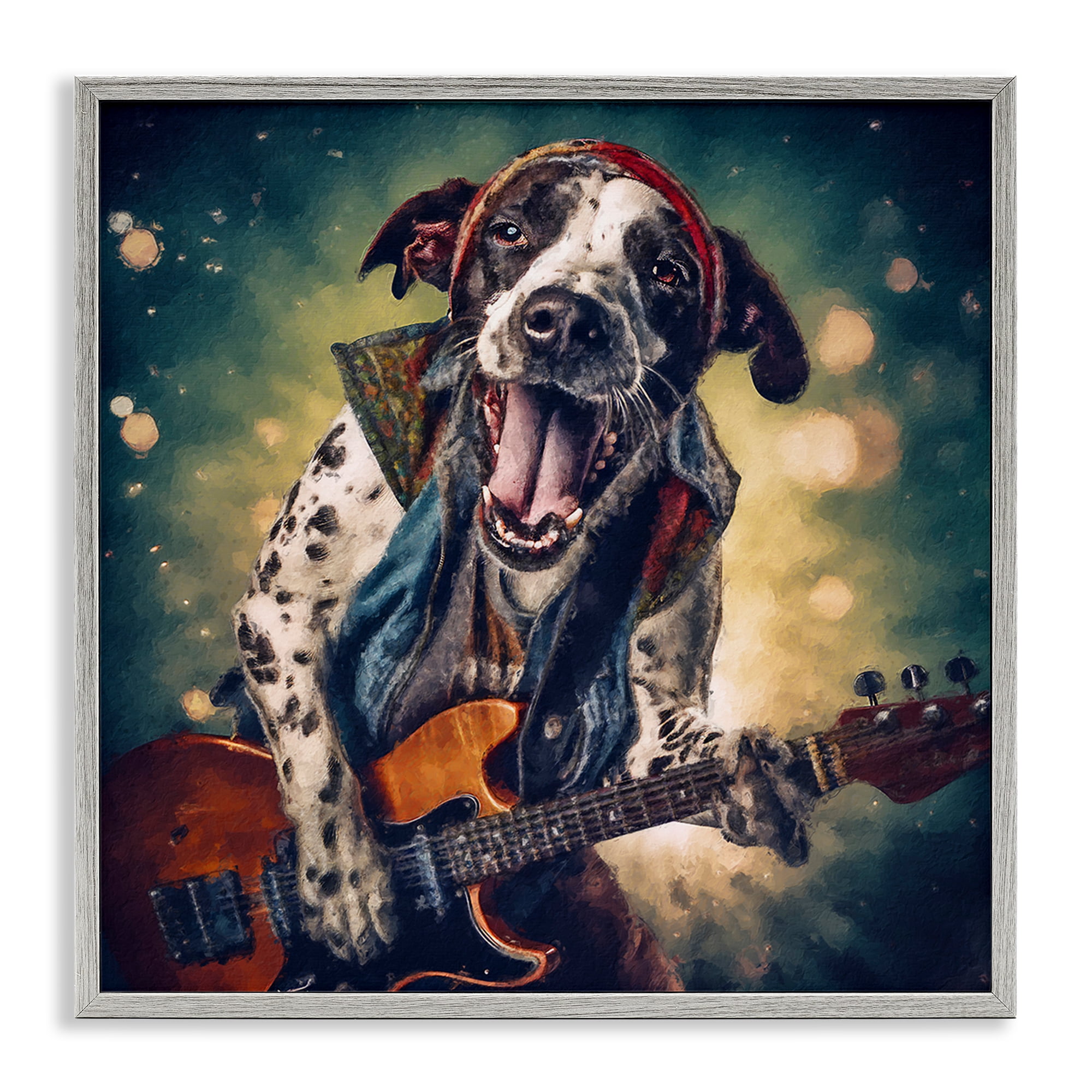 Stupell Industries Musician Dog Singing Animals Painting Gray Framed Art Print Wall Art, 24 x 24