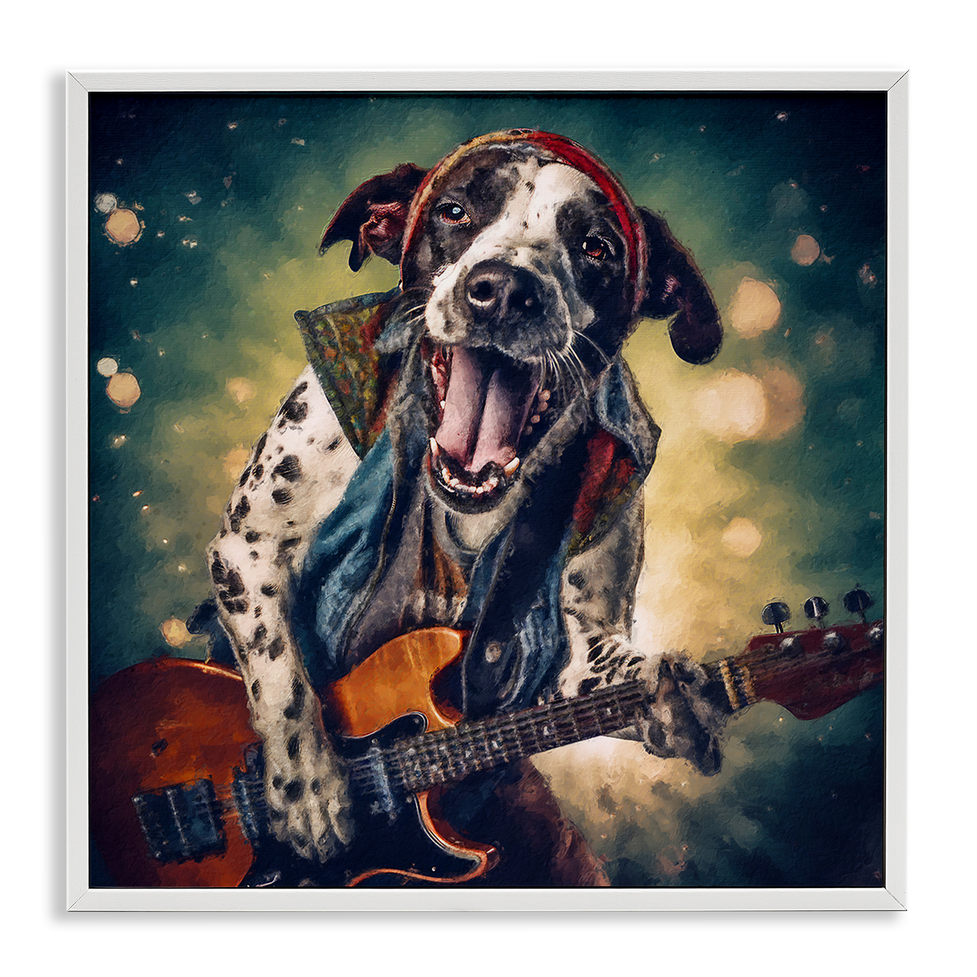 Stupell Industries Musician Dog Singing Animals Painting White Framed Art Print Wall Art, 24 x 24