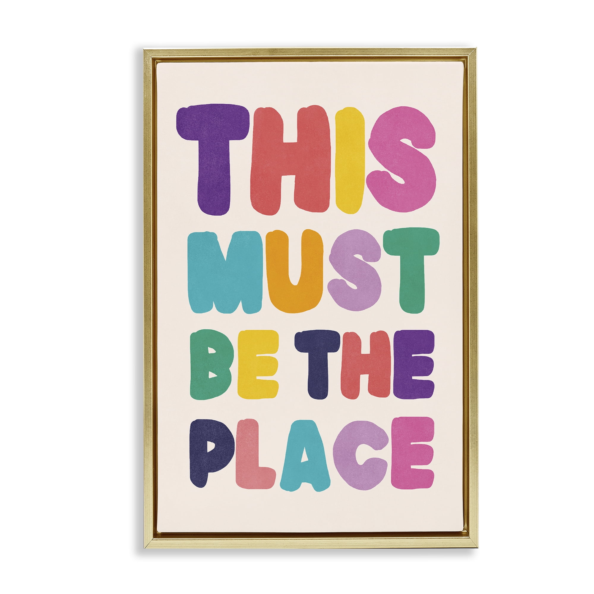 Stupell Industries Must Be The Place Phrase Text & Numbers Painting Gold Floater Framed Canvas Art Print Wall Art, 17 x 25