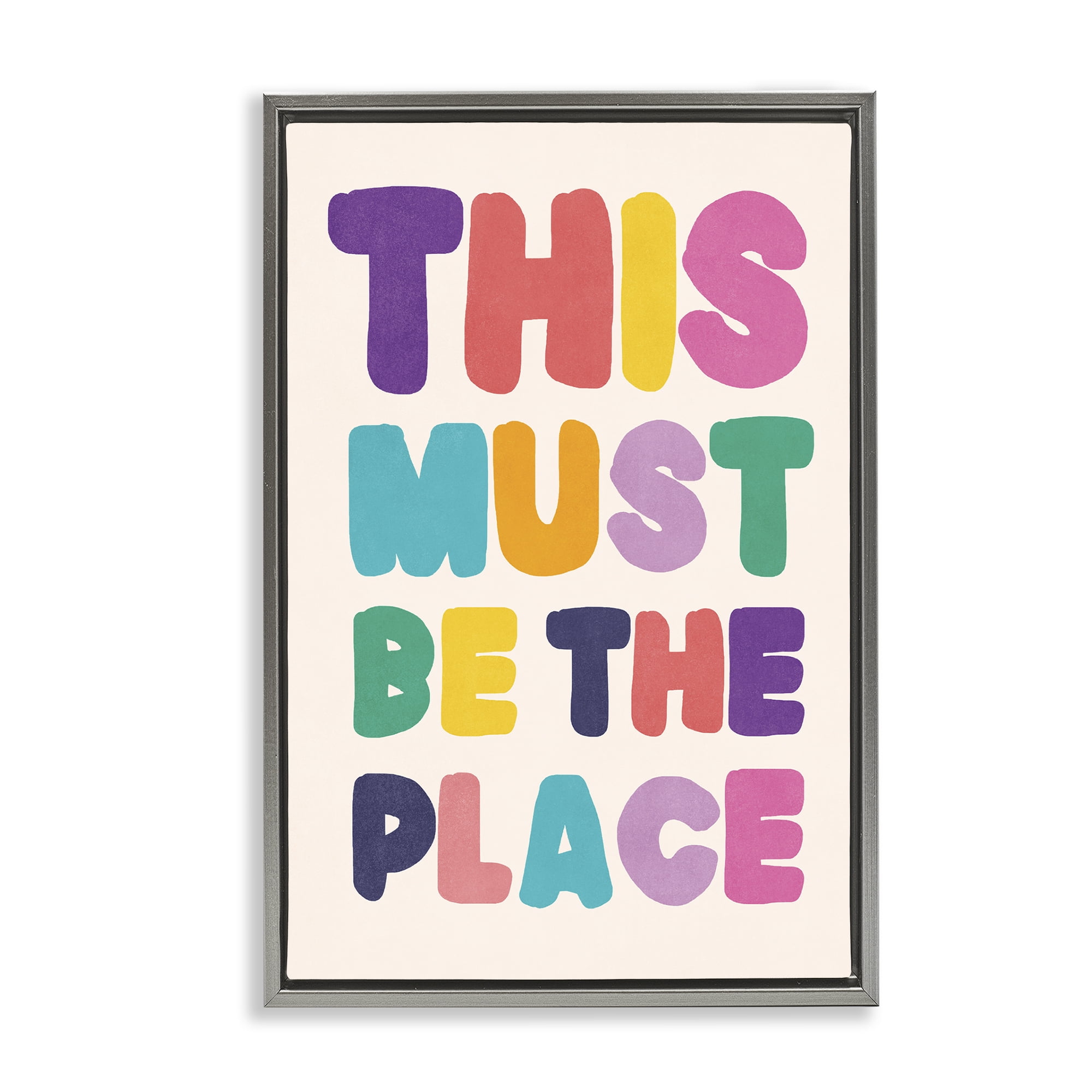 Stupell Industries Must Be The Place Phrase Text & Numbers Painting Gray Floater Framed Canvas Art Print Wall Art, 17 x 25