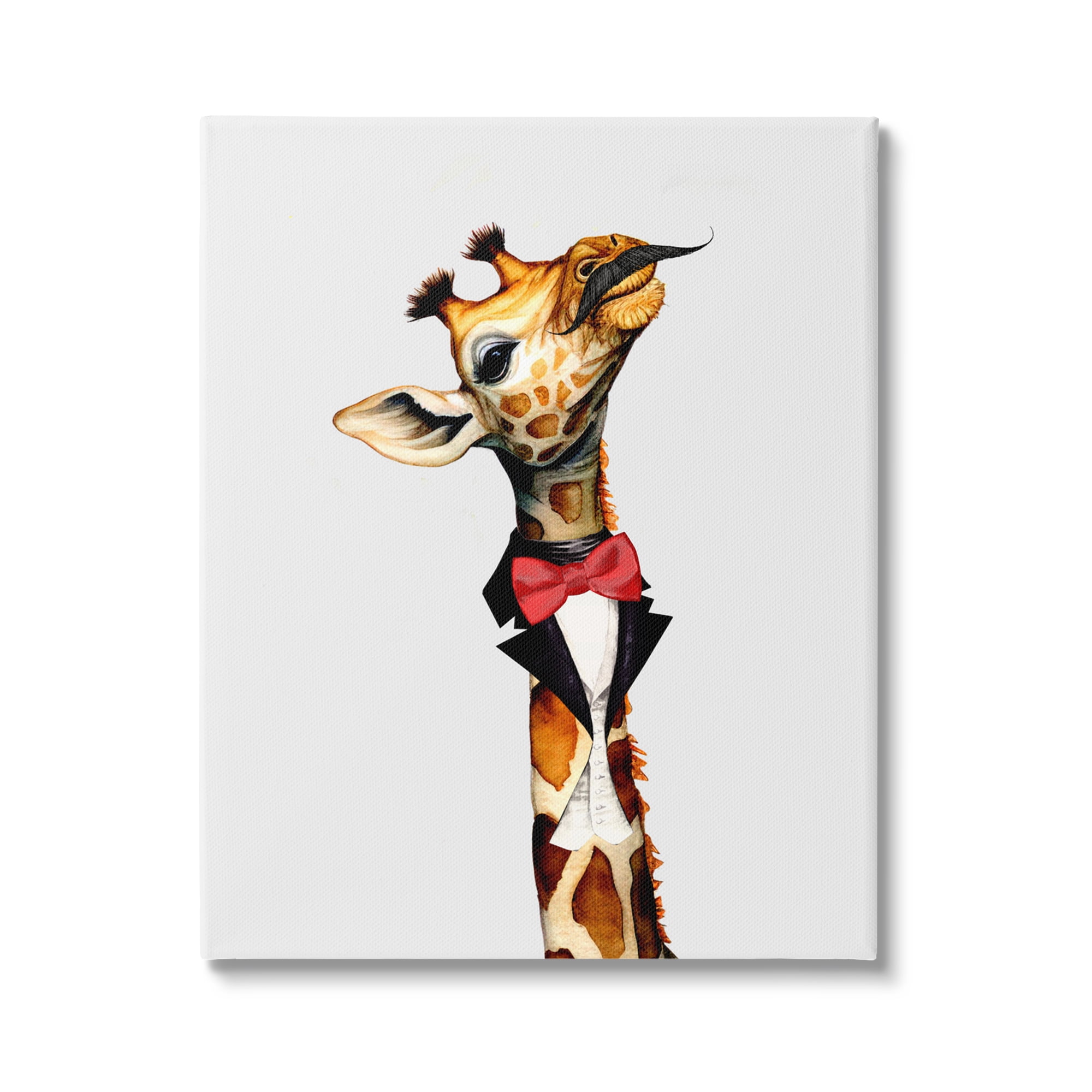 Stupell Industries Mustache Giraffe with Bowtie Animals & Insects Painting Gallery Wrapped Canvas Art Print Wall Art, 36 x 48