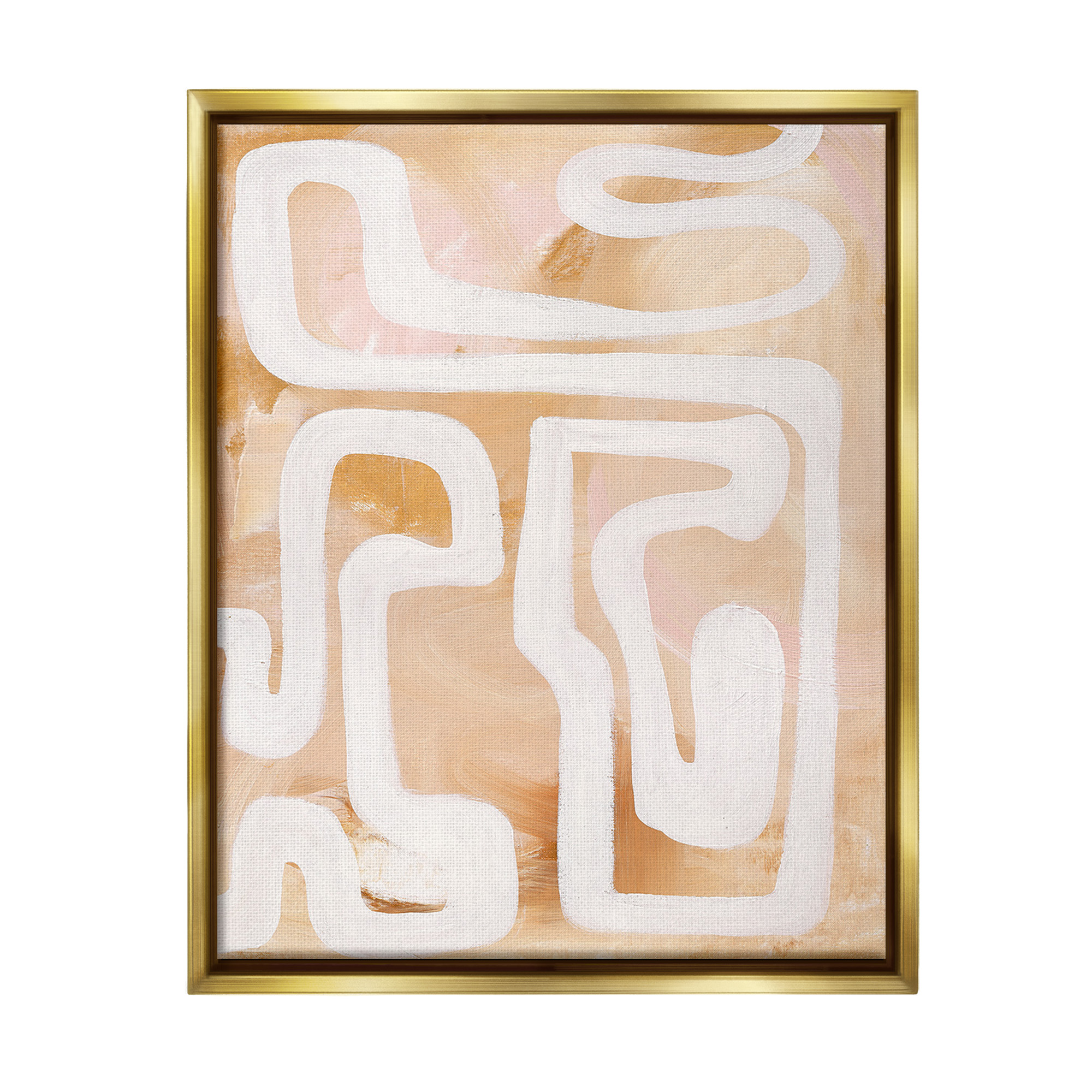Stupell Industries Muted Abstract Squiggle Abstract Painting Gold Floater Framed Canvas Art Print Wall Art, 17 x 21
