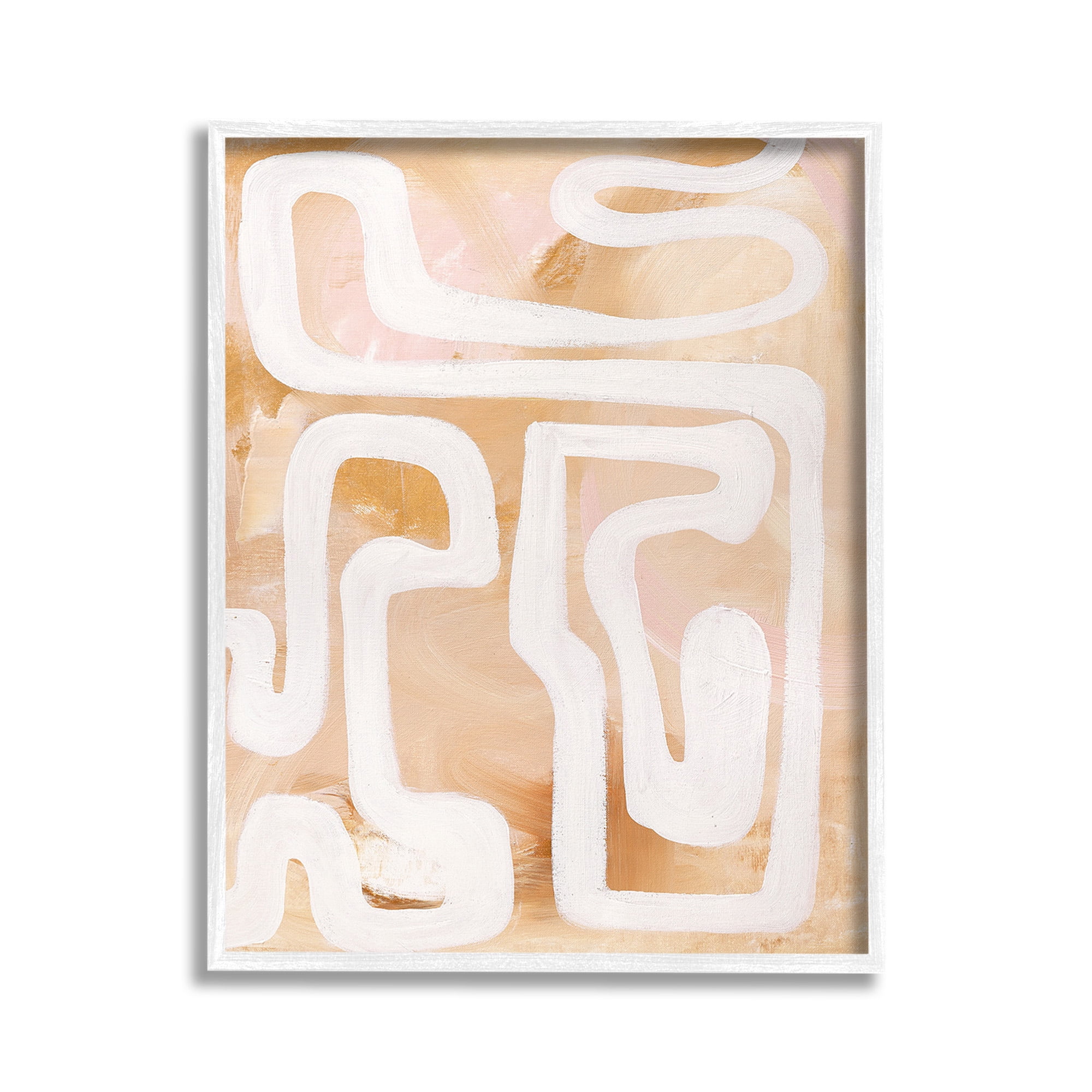 Stupell Industries Muted Abstract Squiggle Abstract Painting White Framed Art Print Wall Art, 11 x 14