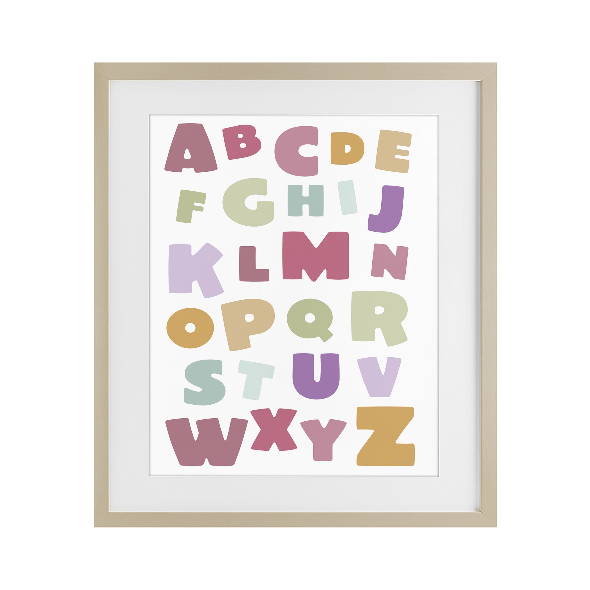 Stupell Industries Muted Alphabet Letters Birch Framed Print Under Glass, design by Susan Ball