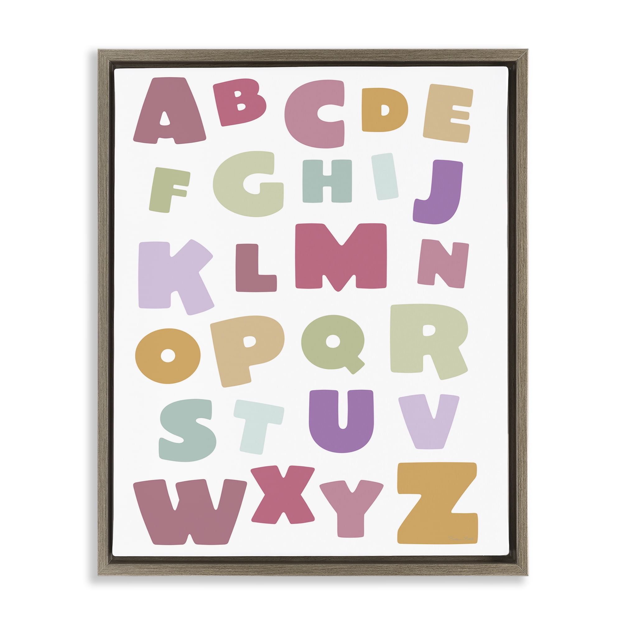 Stupell Industries Muted Alphabet Letters Brown Framed Floater Canvas Wall Art, design by Susan Ball
