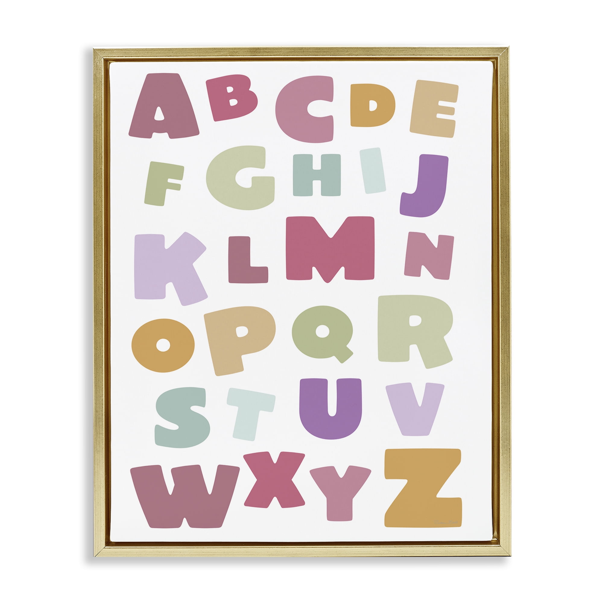 Stupell Industries Muted Alphabet Letters Gold Framed Floater Canvas Wall Art, design by Susan Ball