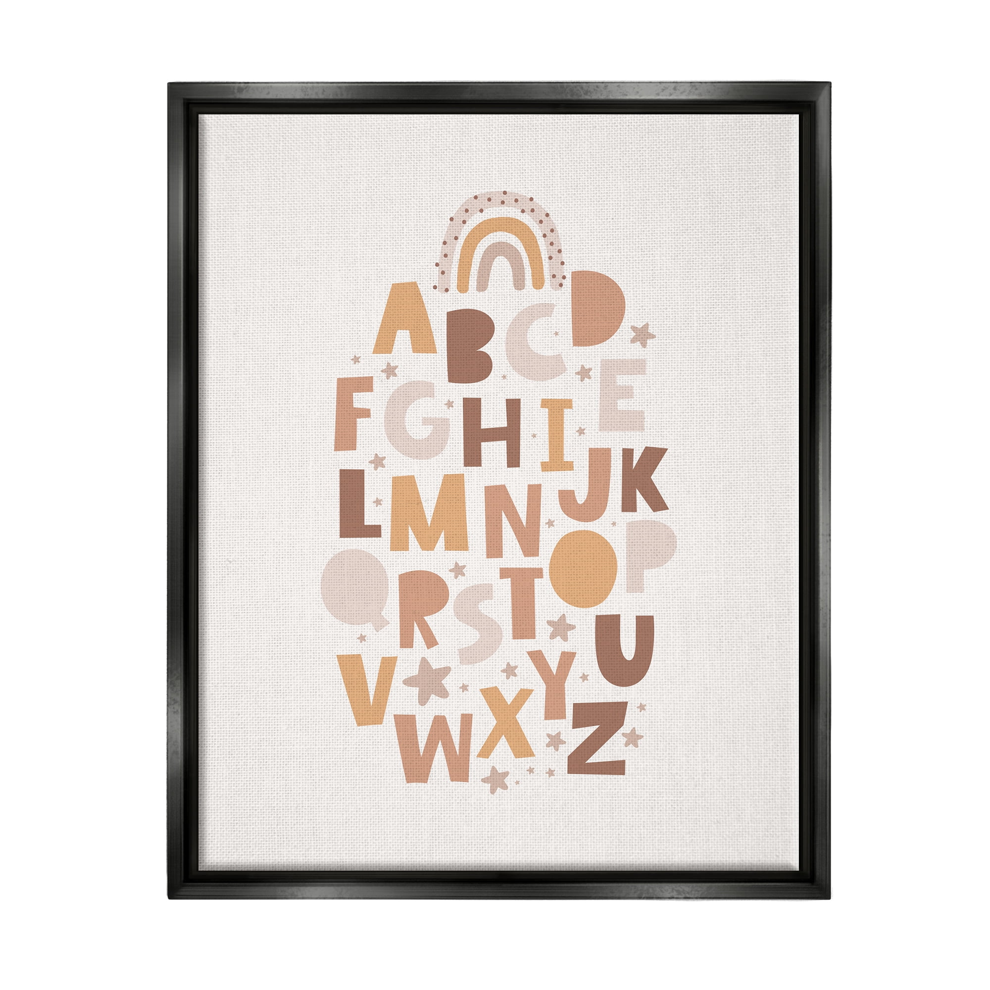 Stupell Industries Muted Alphabet Letters Nature Painting Black Floater Framed Art Print Wall Art, 25 x 31