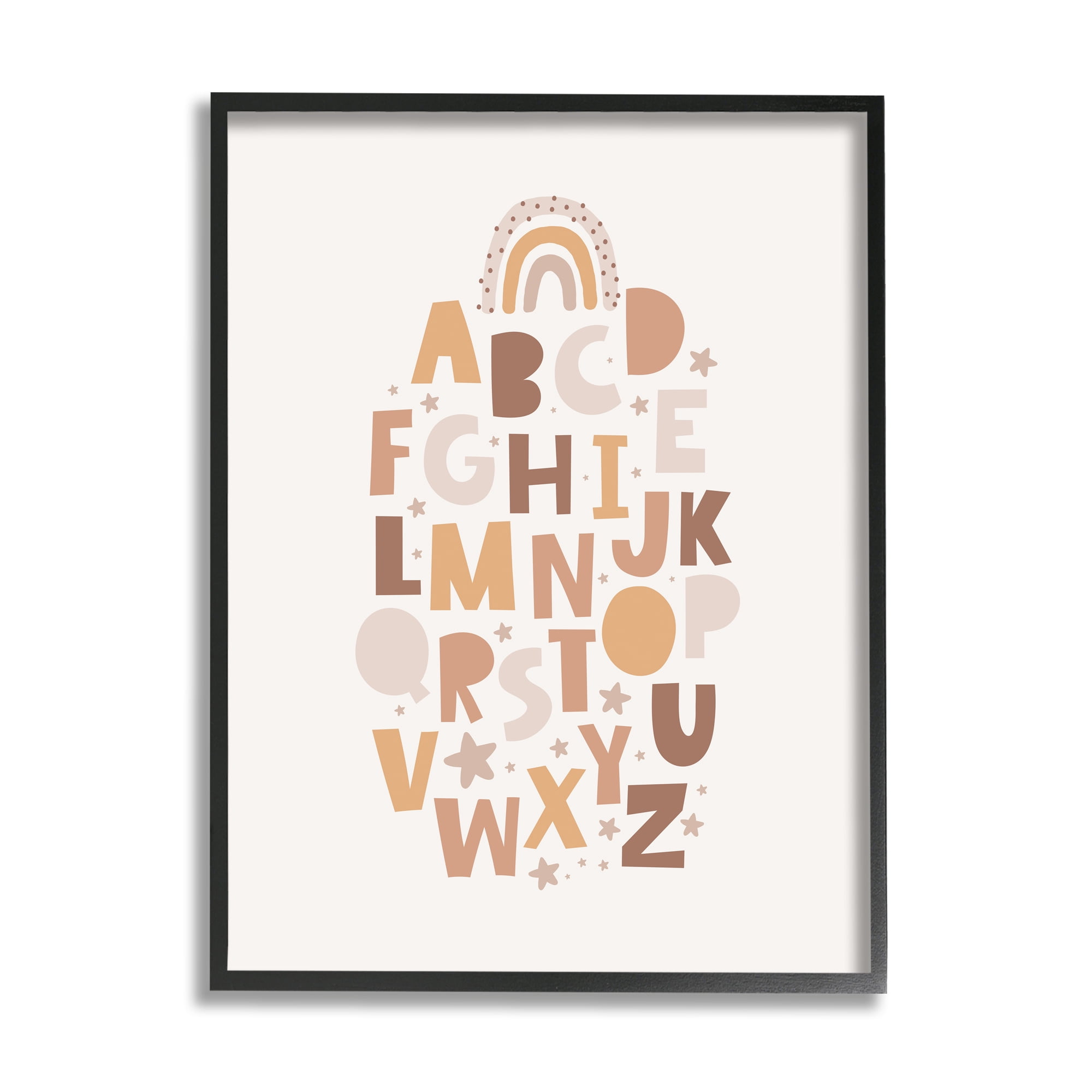 Stupell Industries Muted Alphabet Letters Nature Painting Black Framed Art Print Wall Art, 11 x 14