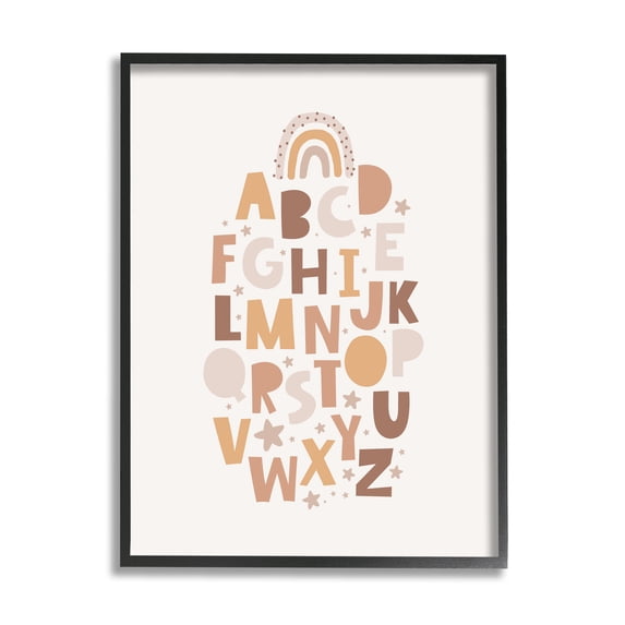 Stupell Industries Muted Alphabet Letters Nature Painting Black Framed Art Print Wall Art, 24 x 30