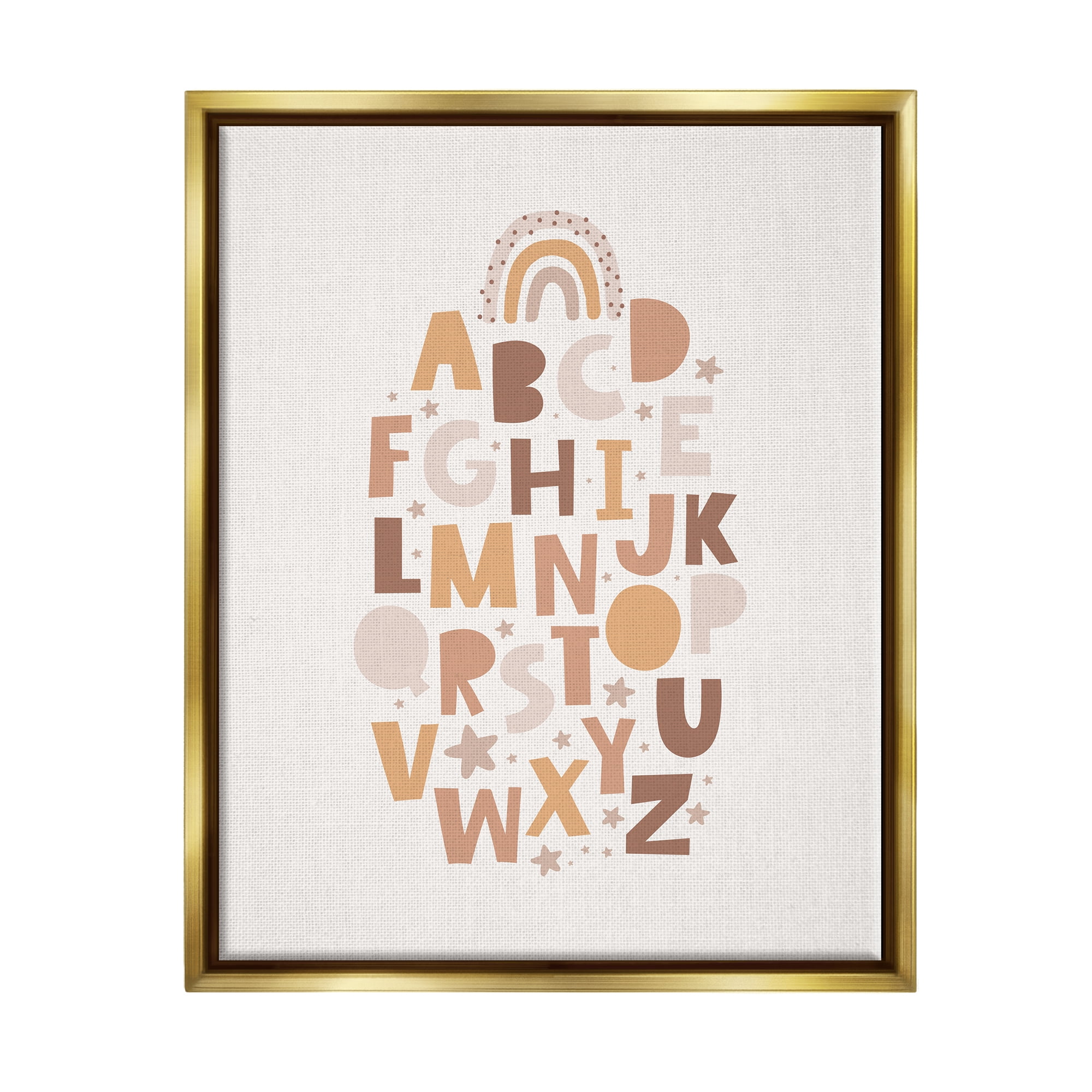 Stupell Industries Muted Alphabet Letters Nature Painting Gold Floater Framed Art Print Wall Art, 17 x 21
