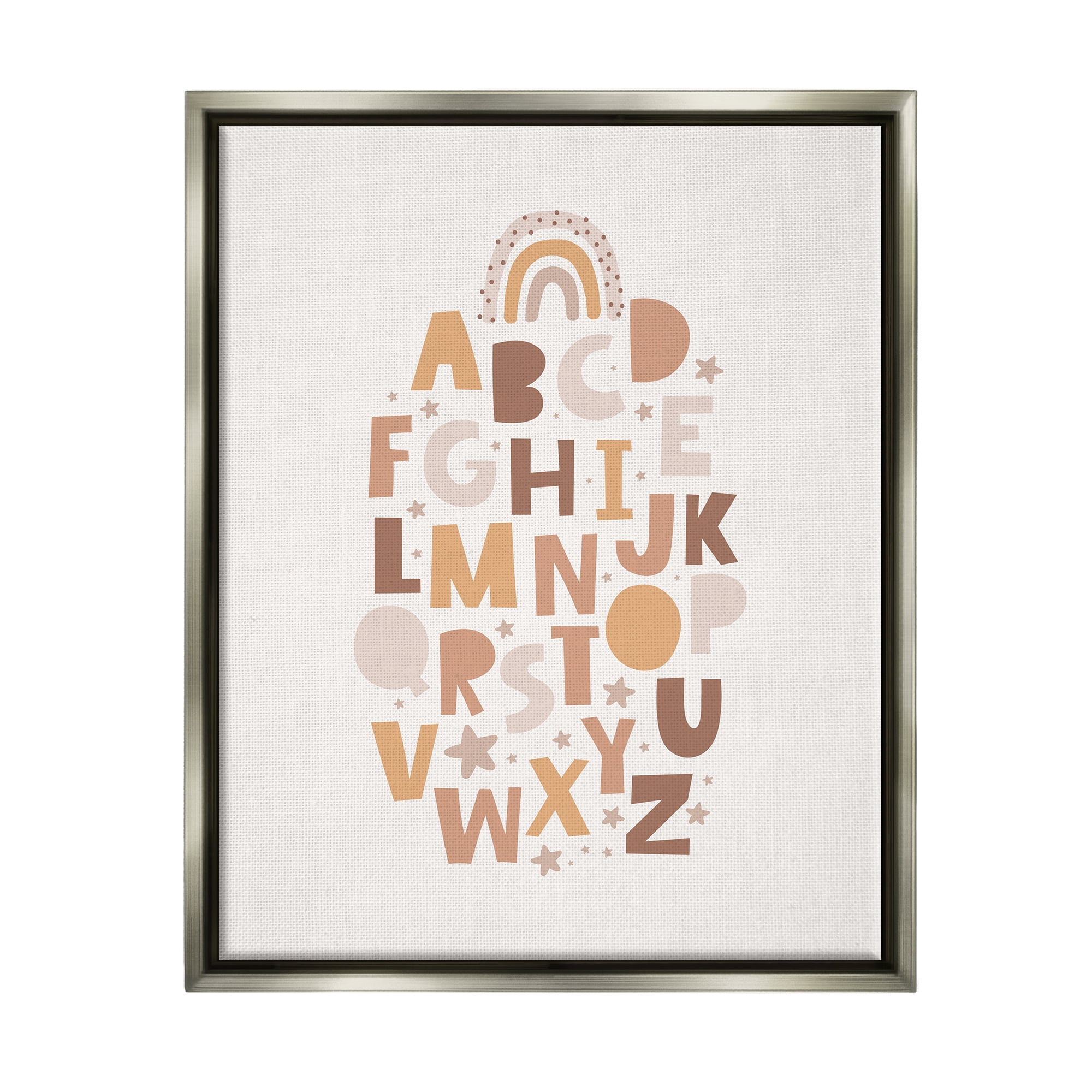 Stupell Industries Muted Alphabet Letters Nature Painting Gray Floater Framed Art Print Wall Art, 25 x 31
