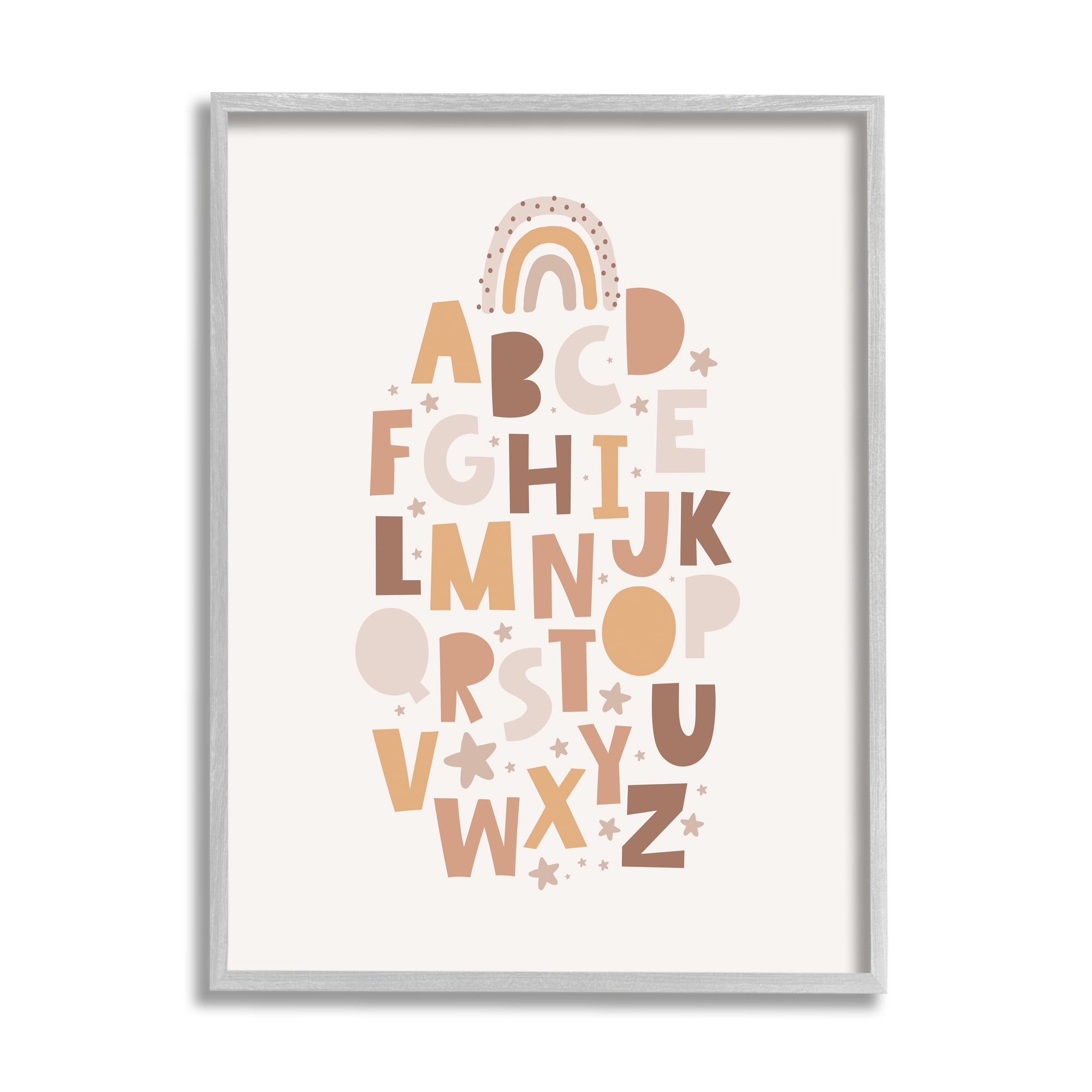 Stupell Industries Muted Alphabet Letters Nature Painting Gray Framed Art Print Wall Art, 11 x 14