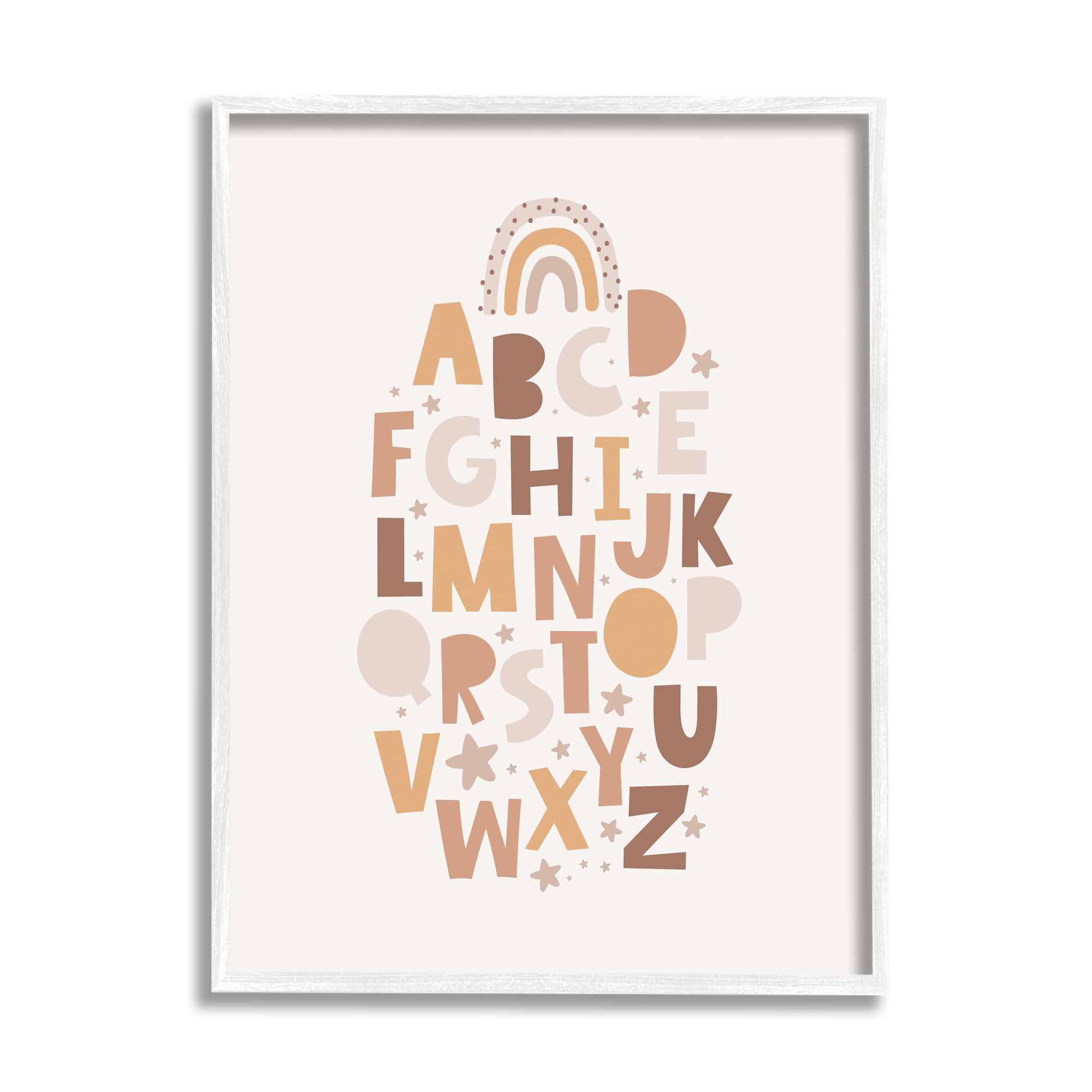 Stupell Industries Muted Alphabet Letters Nature Painting White Framed Art Print Wall Art, 11 x 14