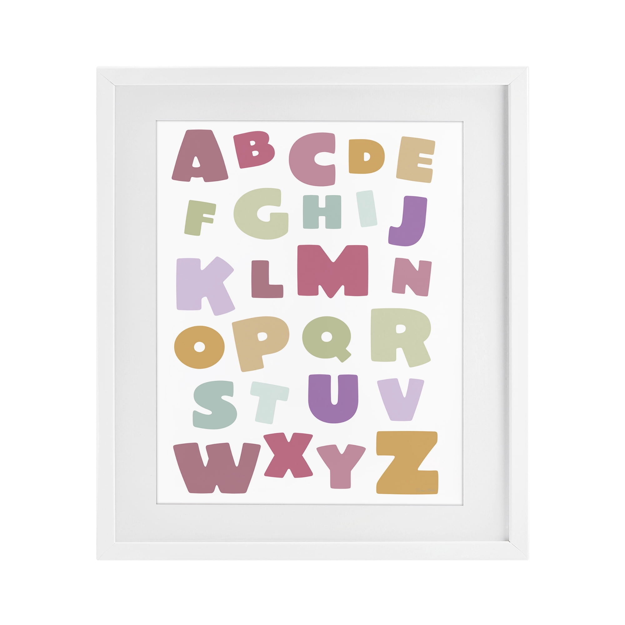 Stupell Industries Muted Alphabet Letters White Framed Print Under Glass, design by Susan Ball