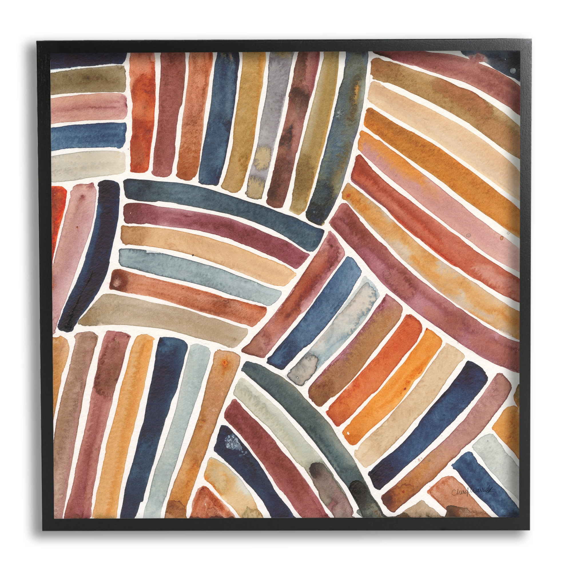 Stupell Industries Muted Alternating Stripes Abstract Painting Black Framed Art Print Wall Art, 17 x 17