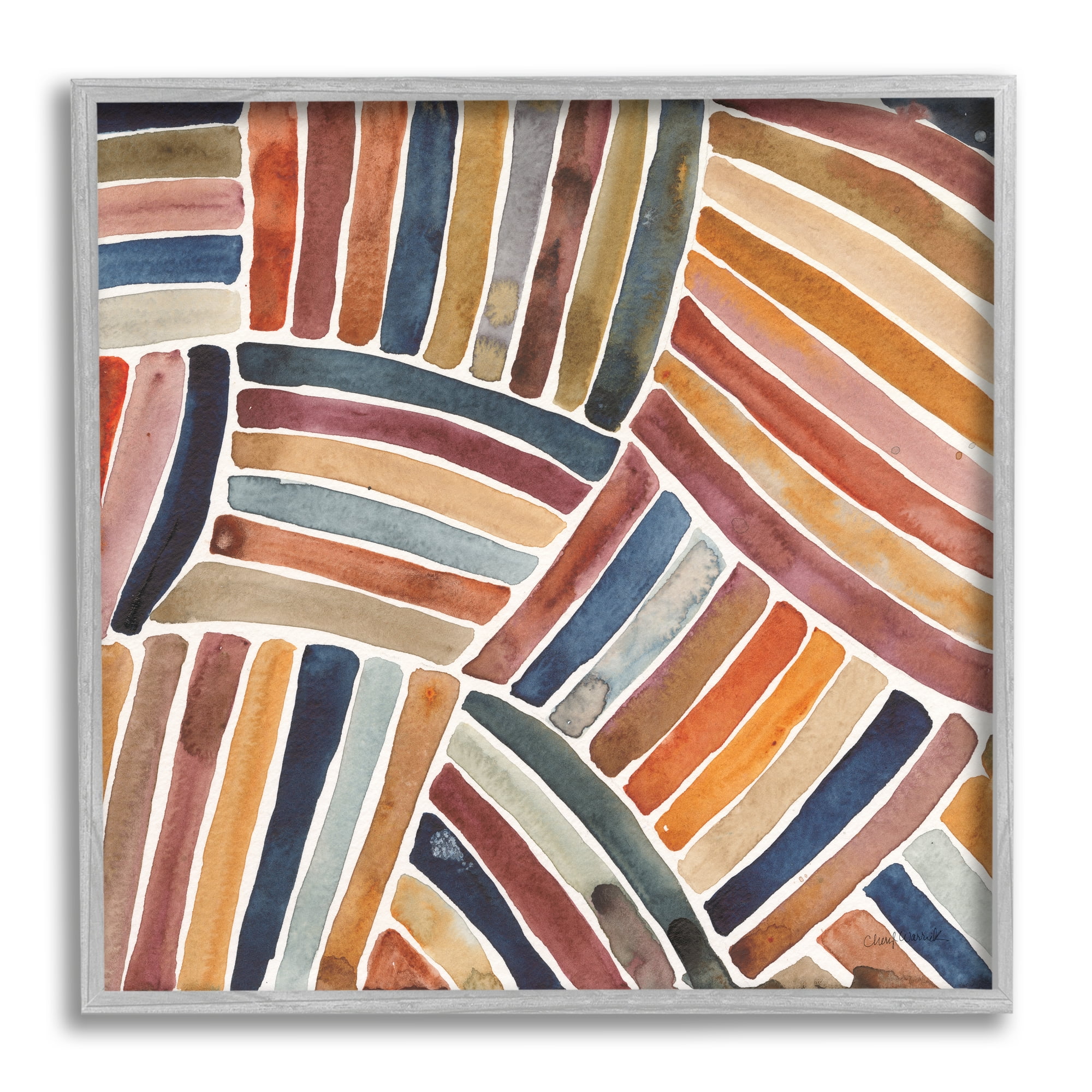 Stupell Industries Muted Alternating Stripes Abstract Painting Gray Framed Art Print Wall Art, 24 x 24