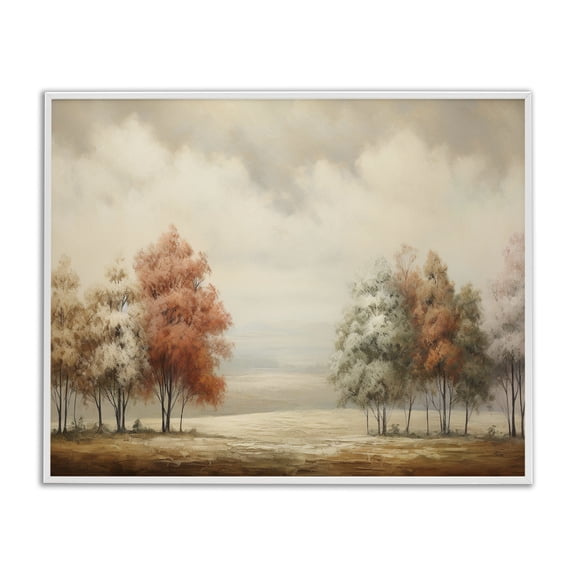 Stupell Industries Muted Autumn Treeline Landscape & Nature Painting White Framed Art Print Wall Art, 14 x 11