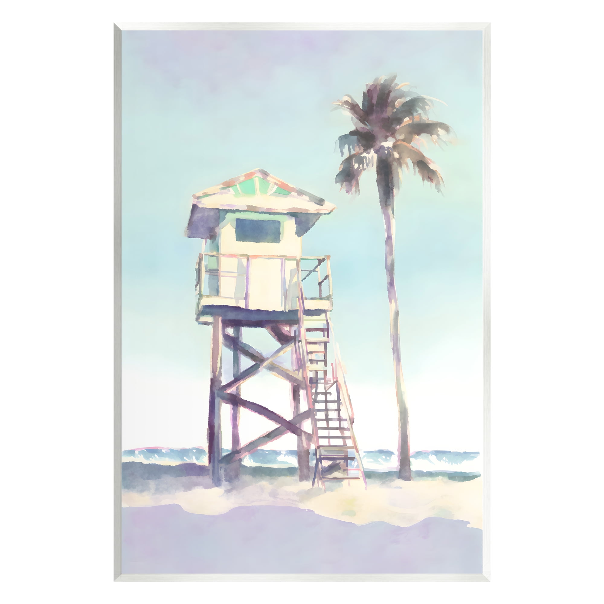 Stupell Industries Muted Beach Hut Landscape Painting Unframed Art Print Wall Art, 13 x 19