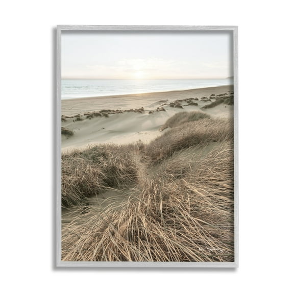 Stupell Industries Muted Beach Sunrise Tall Grass Soft Sand Dunes Photography Gray Framed Art Print Wall Art, 11x14, by Alan Majchrowicz