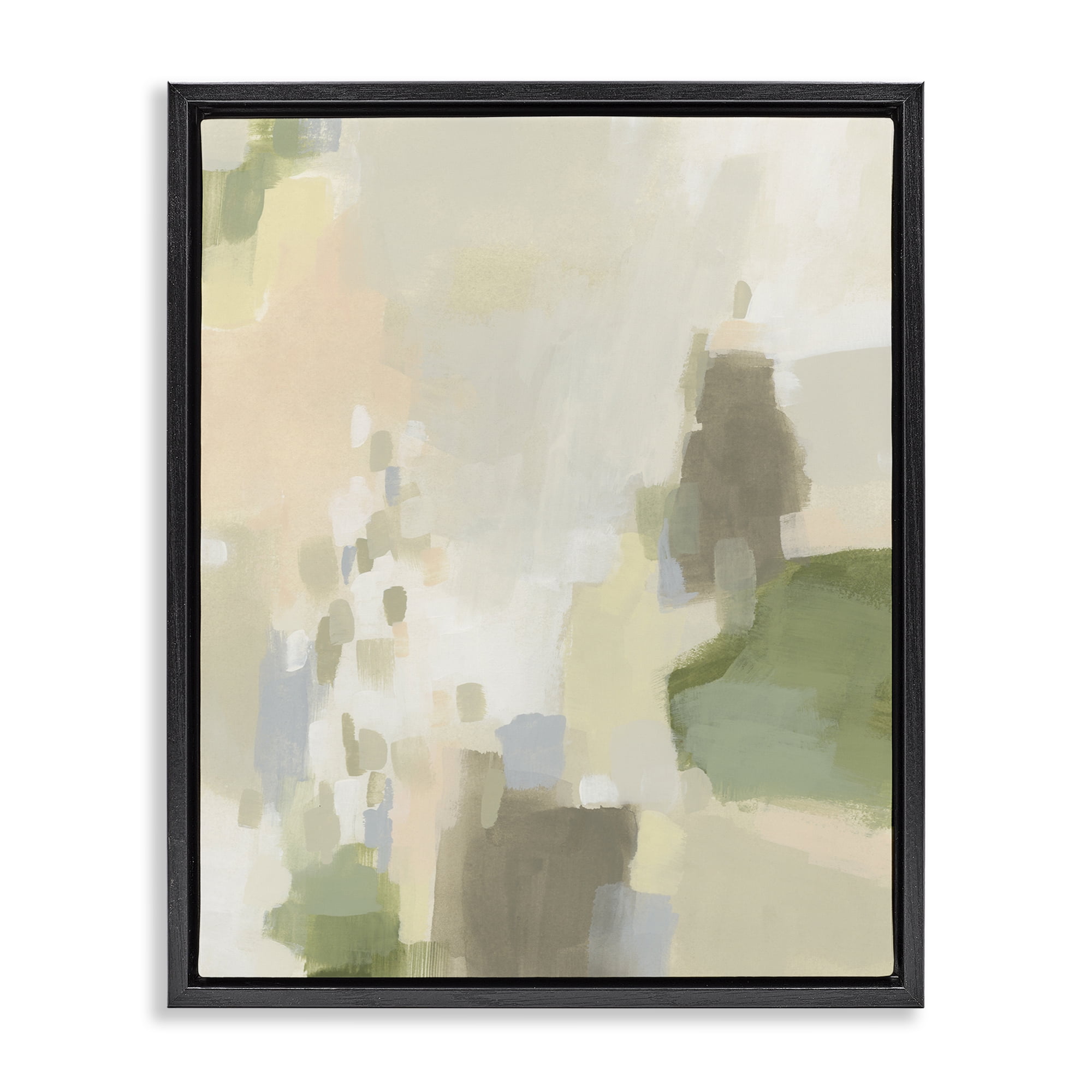 Stupell Industries Muted Beige & Green Abstract Painting Black Floater Framed Canvas Art Print Wall Art, 17 x 21