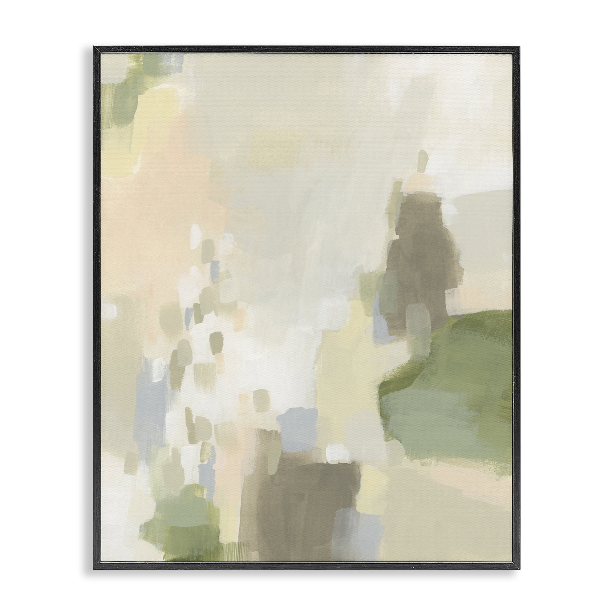 Stupell Industries Muted Beige & Green Abstract Painting Black Framed Art Print Wall Art, 16 x 20