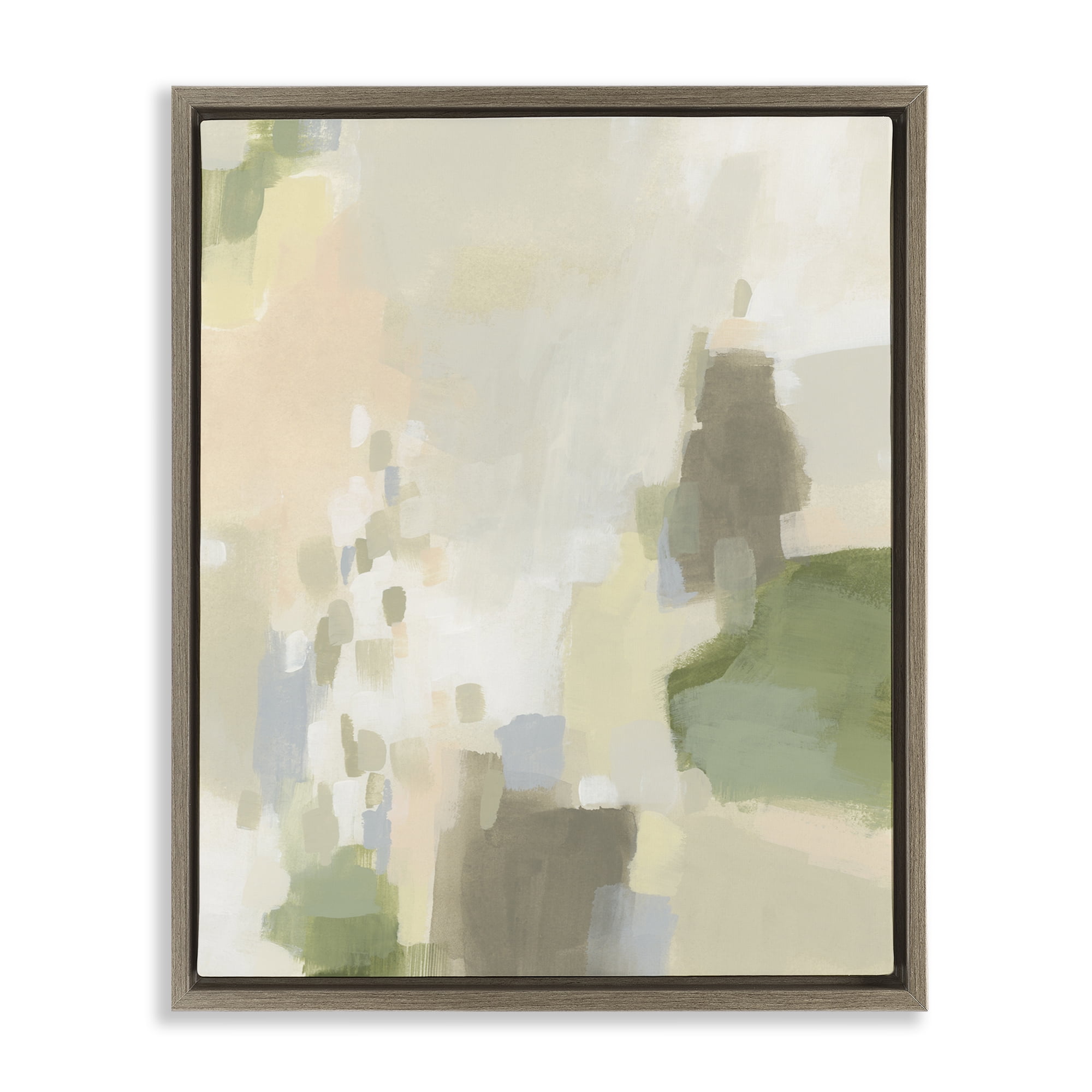 Stupell Industries Muted Beige & Green Abstract Painting Brown Floater Framed Canvas Art Print Wall Art, 17 x 21