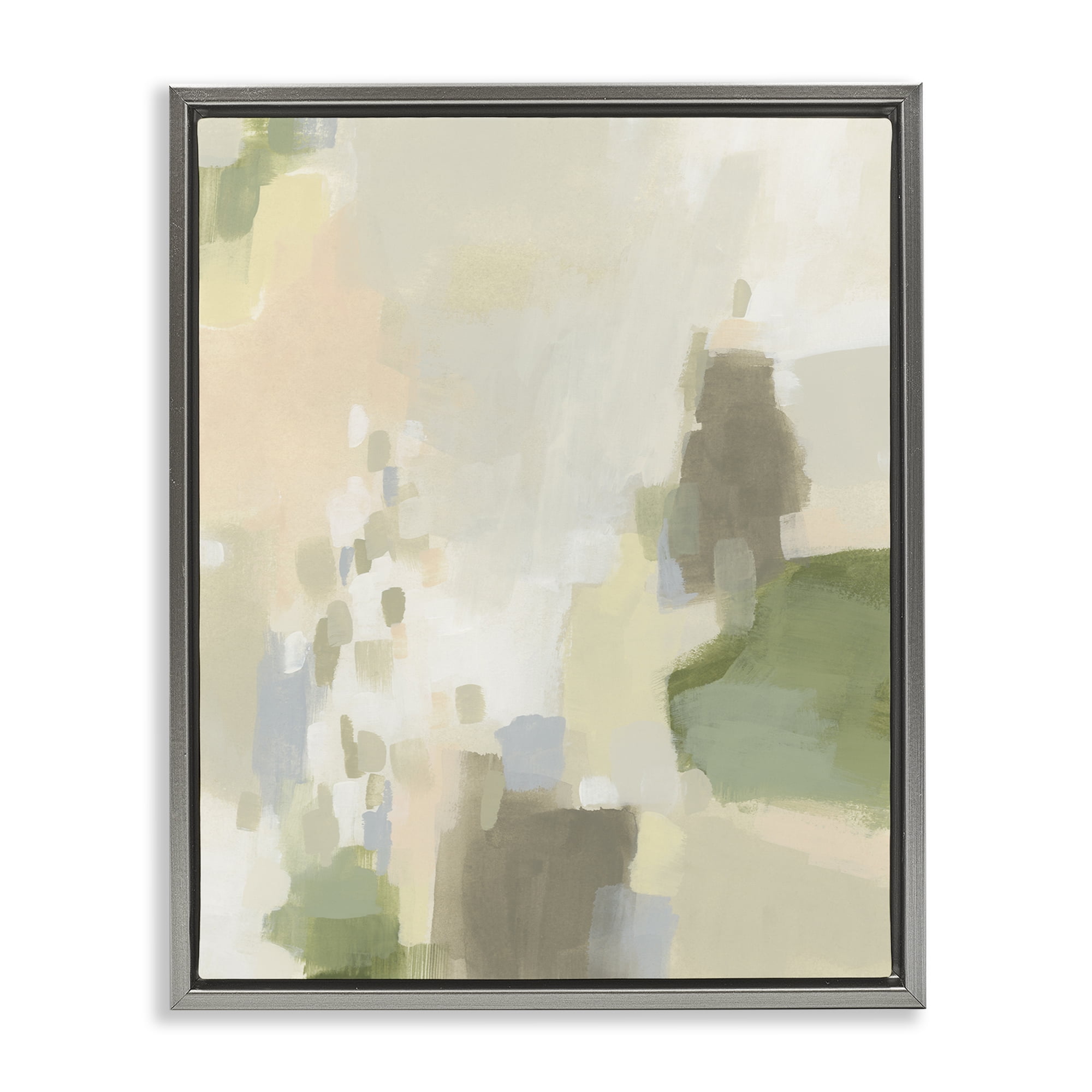 Stupell Industries Muted Beige & Green Abstract Painting Gray Floater Framed Canvas Art Print Wall Art, 17 x 21
