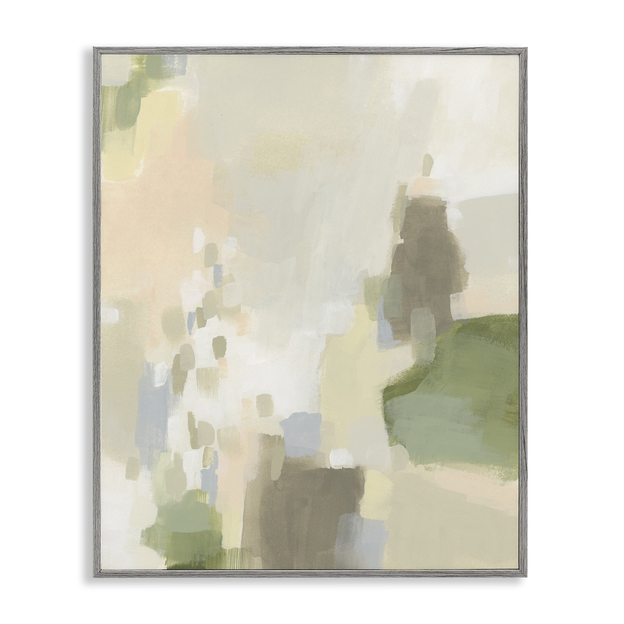 Stupell Industries Muted Beige & Green Abstract Painting Gray Framed Art Print Wall Art, 24 x 30