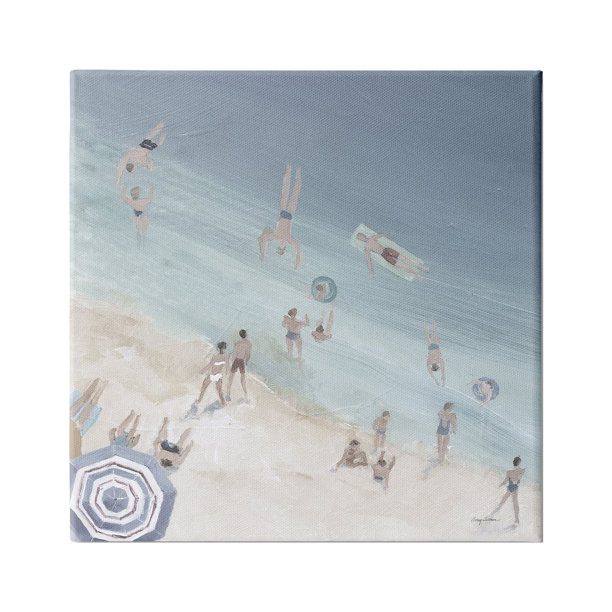 Stupell Industries Muted Blue Aerial Beach Scene Ocean Coast Crowd, 24 x 24,Design by Avery Tillmon