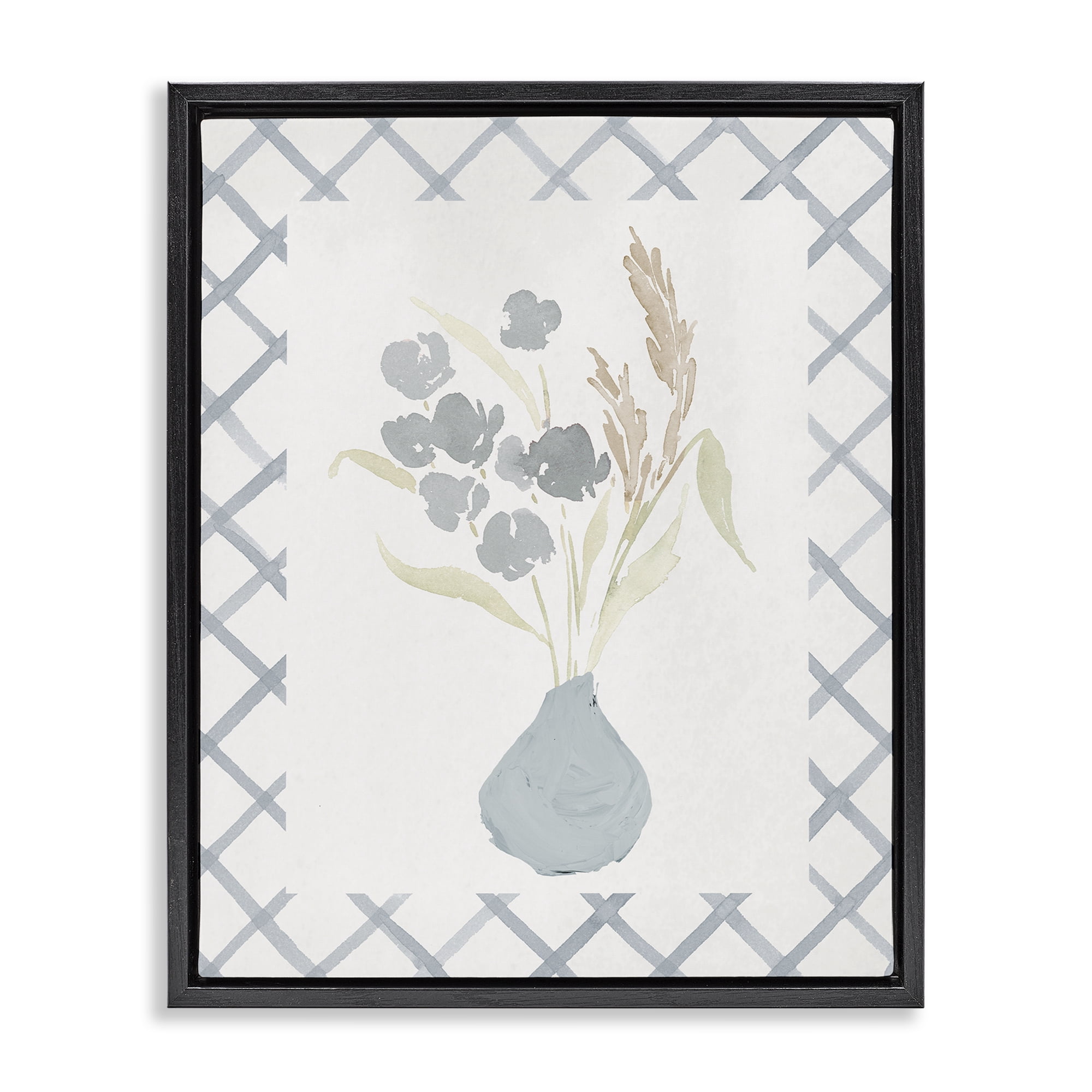 Stupell Industries Muted Blue Anna Bouquet Black Framed Floater Canvas Wall Art, design by Lucille Price