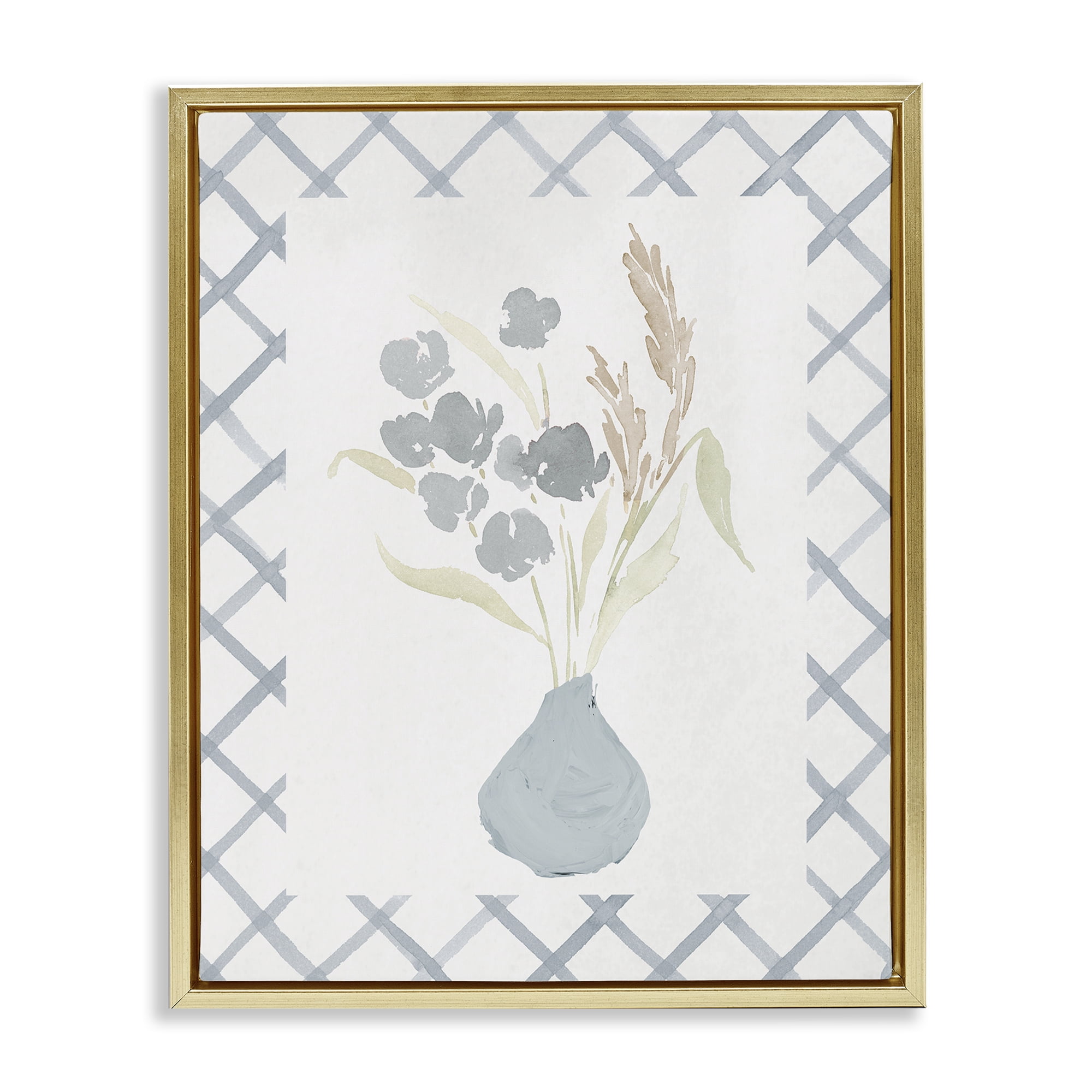 Stupell Industries Muted Blue Anna Bouquet Gold Framed Floater Canvas Wall Art, design by Lucille Price