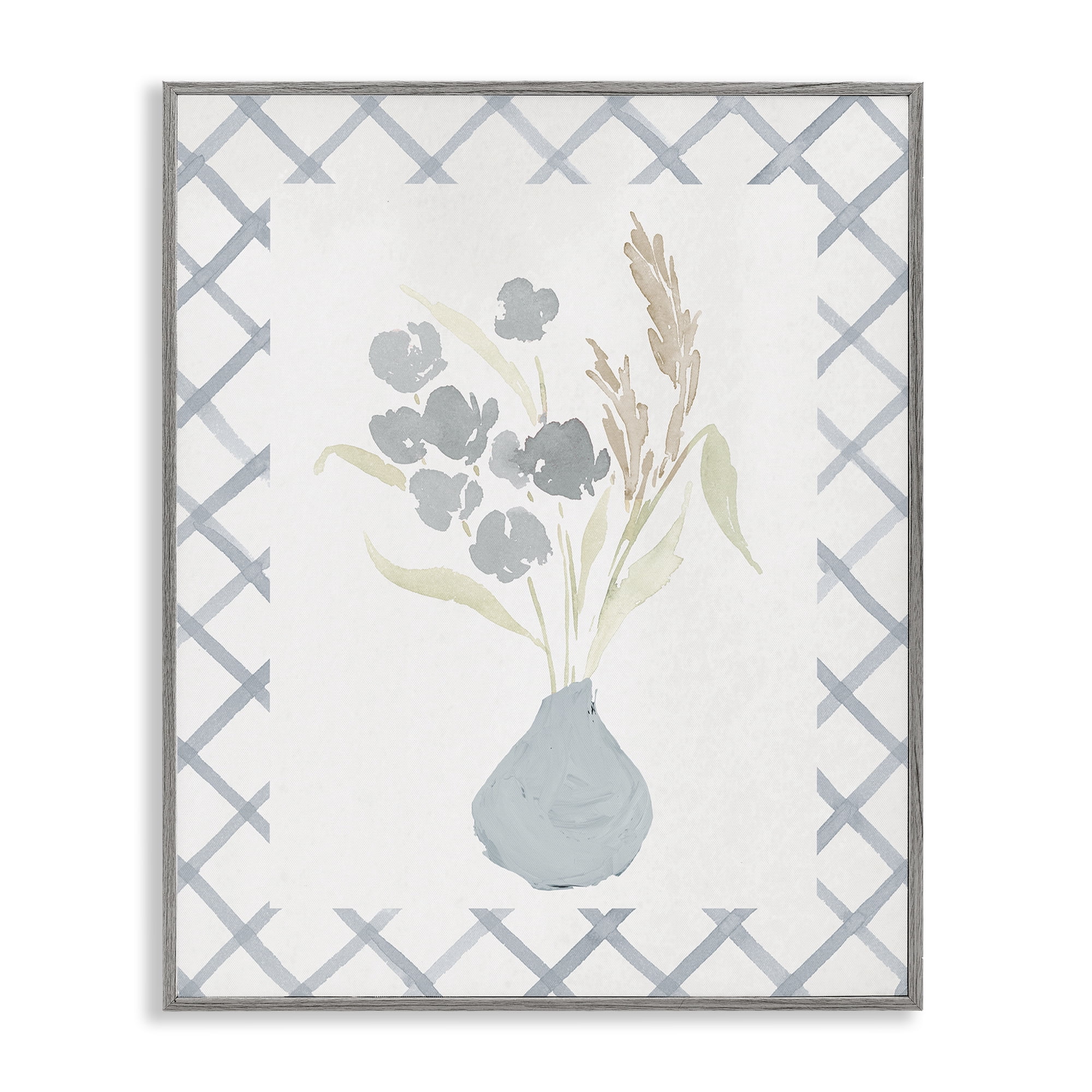 Stupell Industries Muted Blue Anna Bouquet Gray Framed Giclee Art, design by Lucille Price