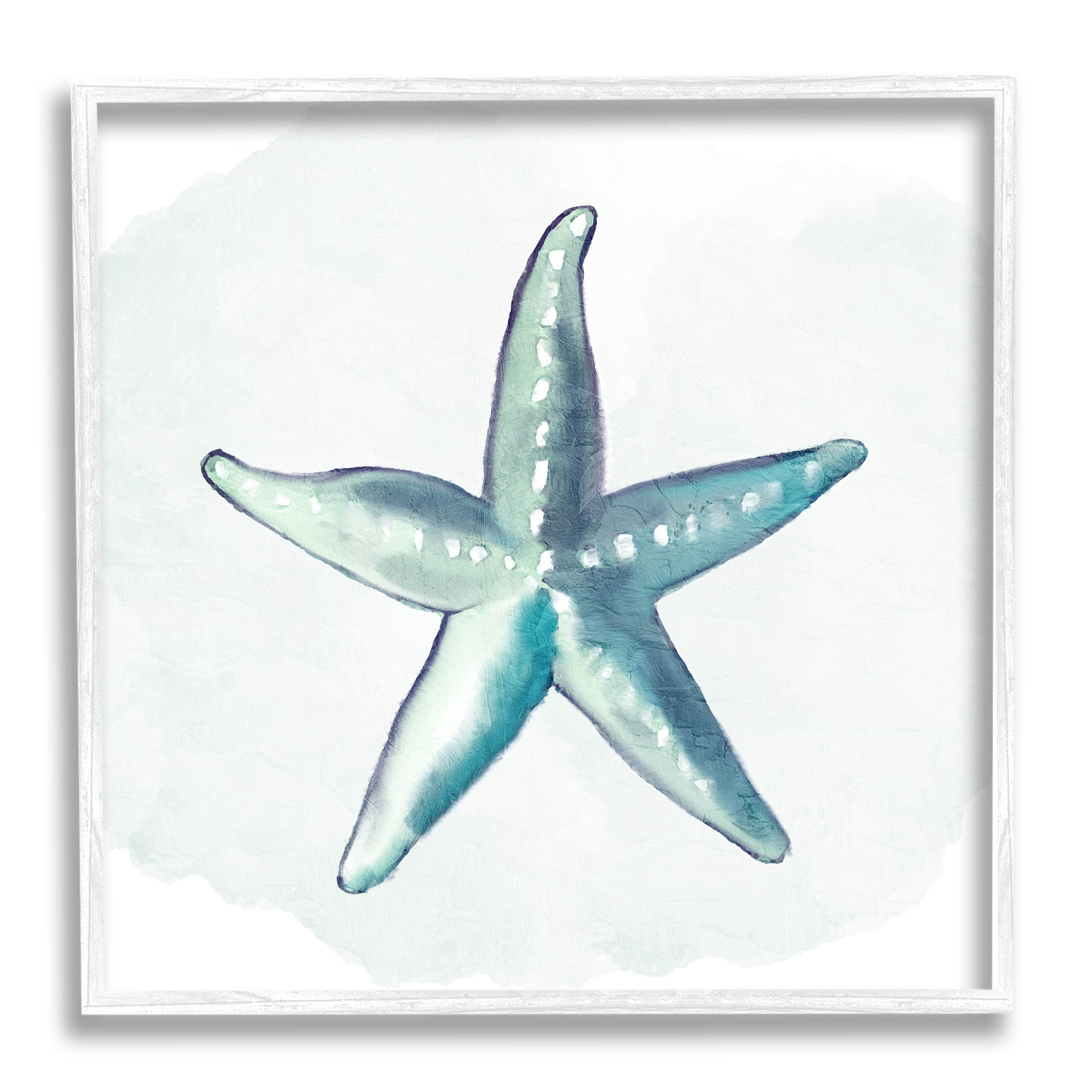 Stupell Industries Muted Blue Aquatic Starfish Graphic Art White Framed Art Print Wall Art, Design by Kim Allen