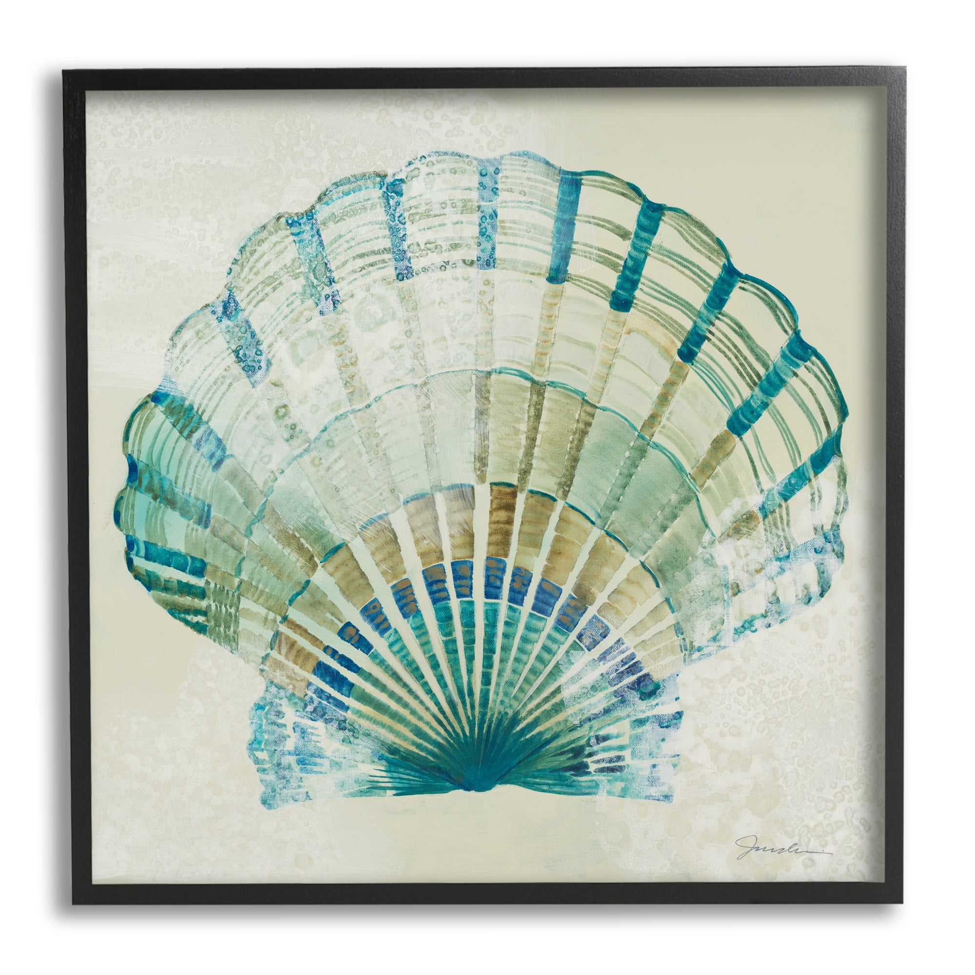 Stupell Industries Muted Blue Clam Shell Animals & Insects Painting Black Framed Art Print Wall Art, 24 x 24