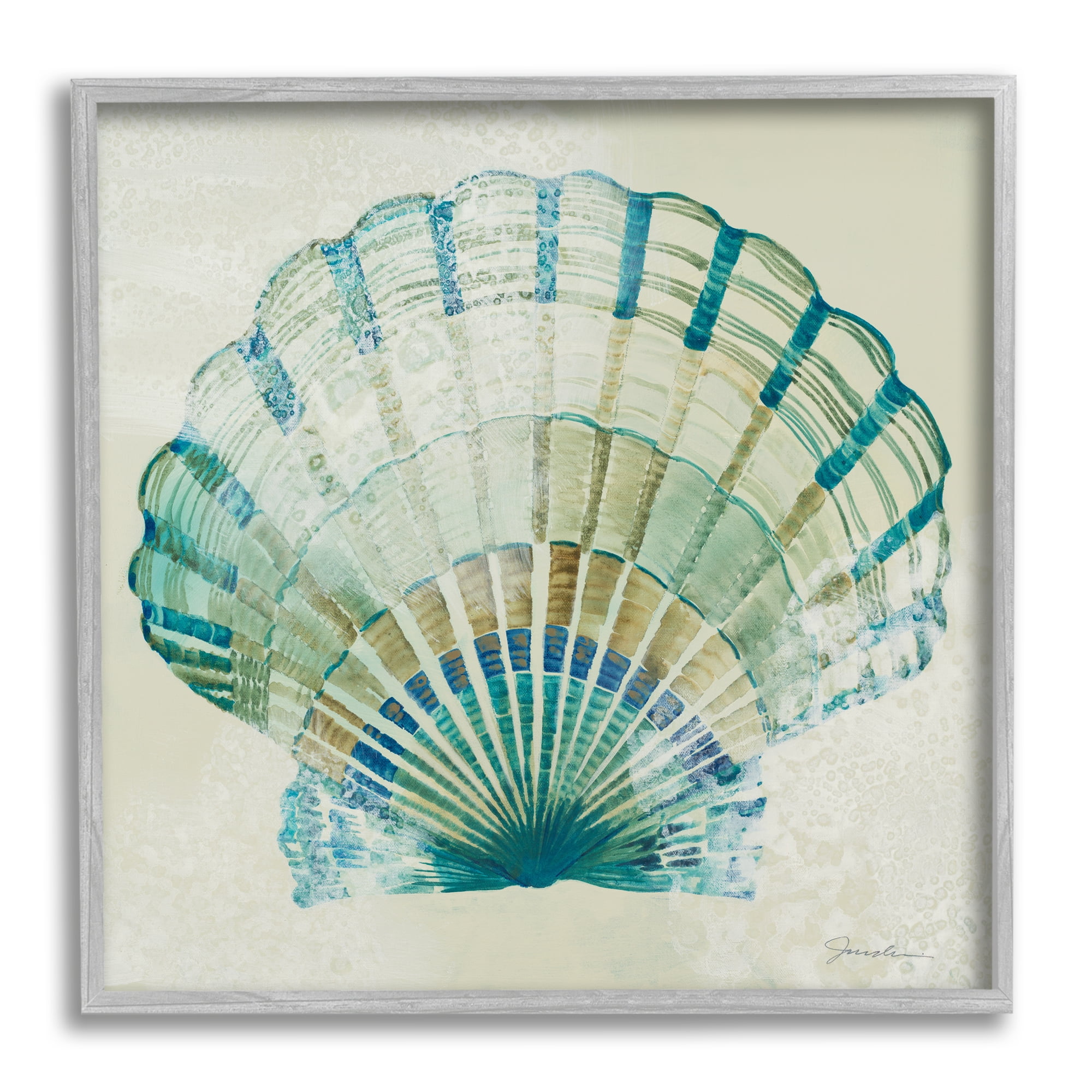 Stupell Industries Muted Blue Clam Shell Animals & Insects Painting Gray Framed Art Print Wall Art, 17 x 17