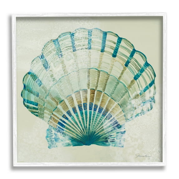 Stupell Industries Muted Blue Clam Shell Animals & Insects Painting White Framed Art Print Wall Art, 12 x 12