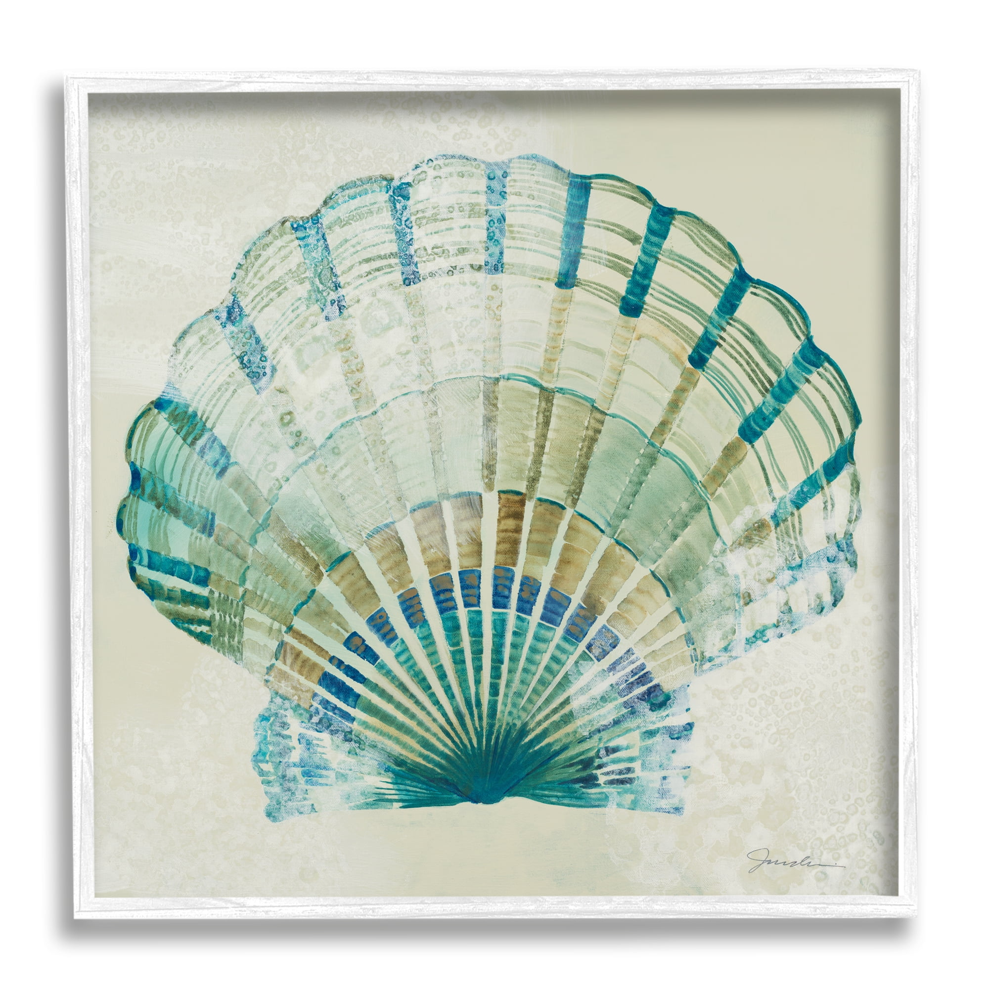 Stupell Industries Muted Blue Clam Shell Animals & Insects Painting White Framed Art Print Wall Art, 24 x 24