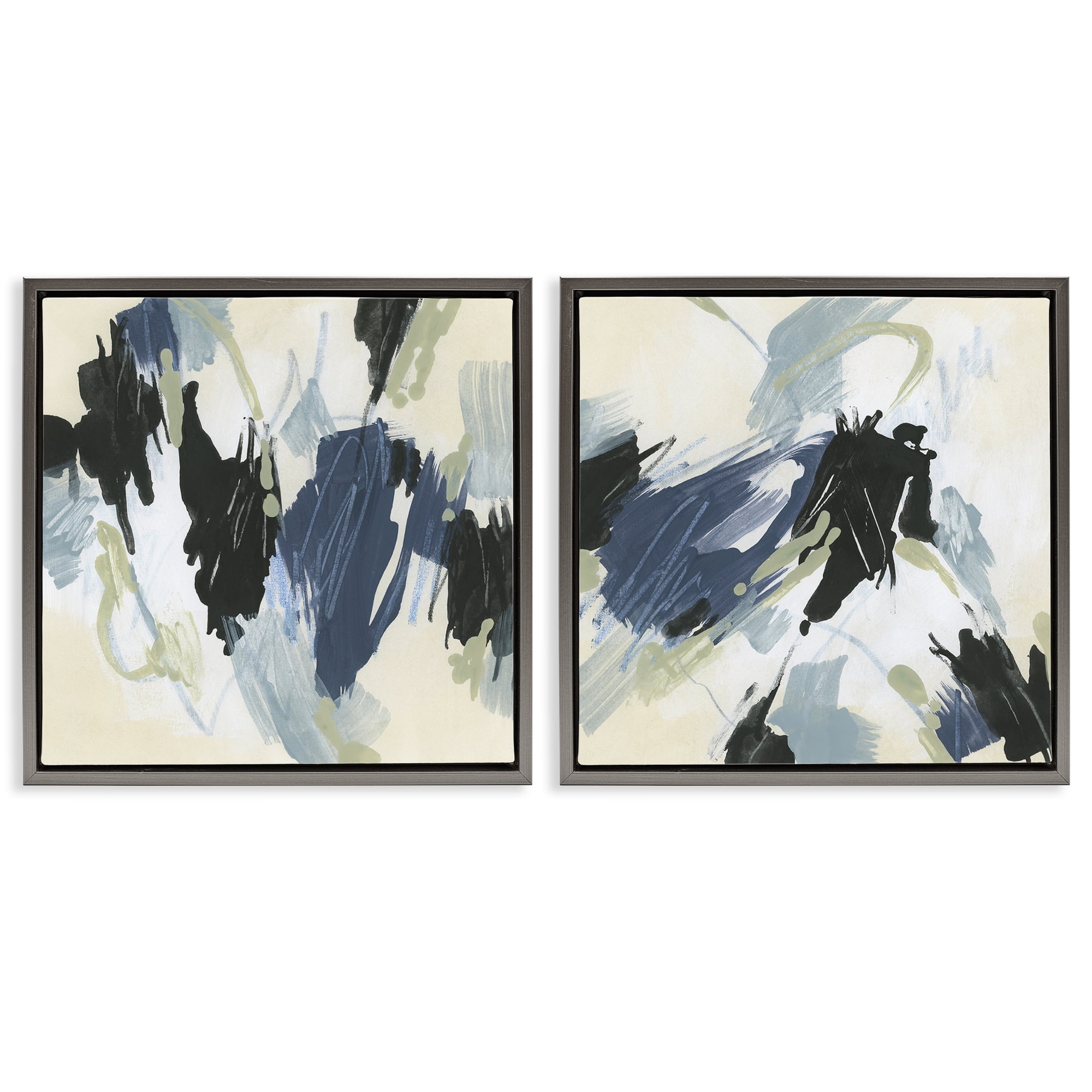 Stupell Industries Muted Blue Green Abstract Patches Abstract Painting Gray Floater Framed Canvas Art Print Wall Art, 25 x 25, Set of 2