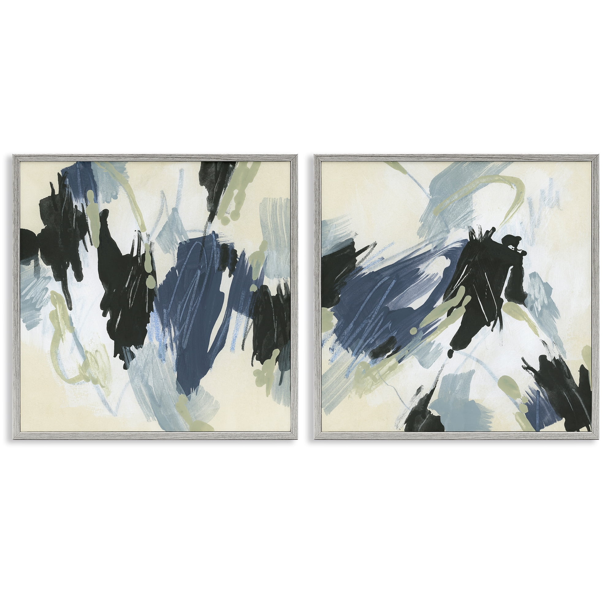 Stupell Industries Muted Blue Green Abstract Patches Abstract Painting Gray Framed Art Print Wall Art, 24 x 24, Set of 2