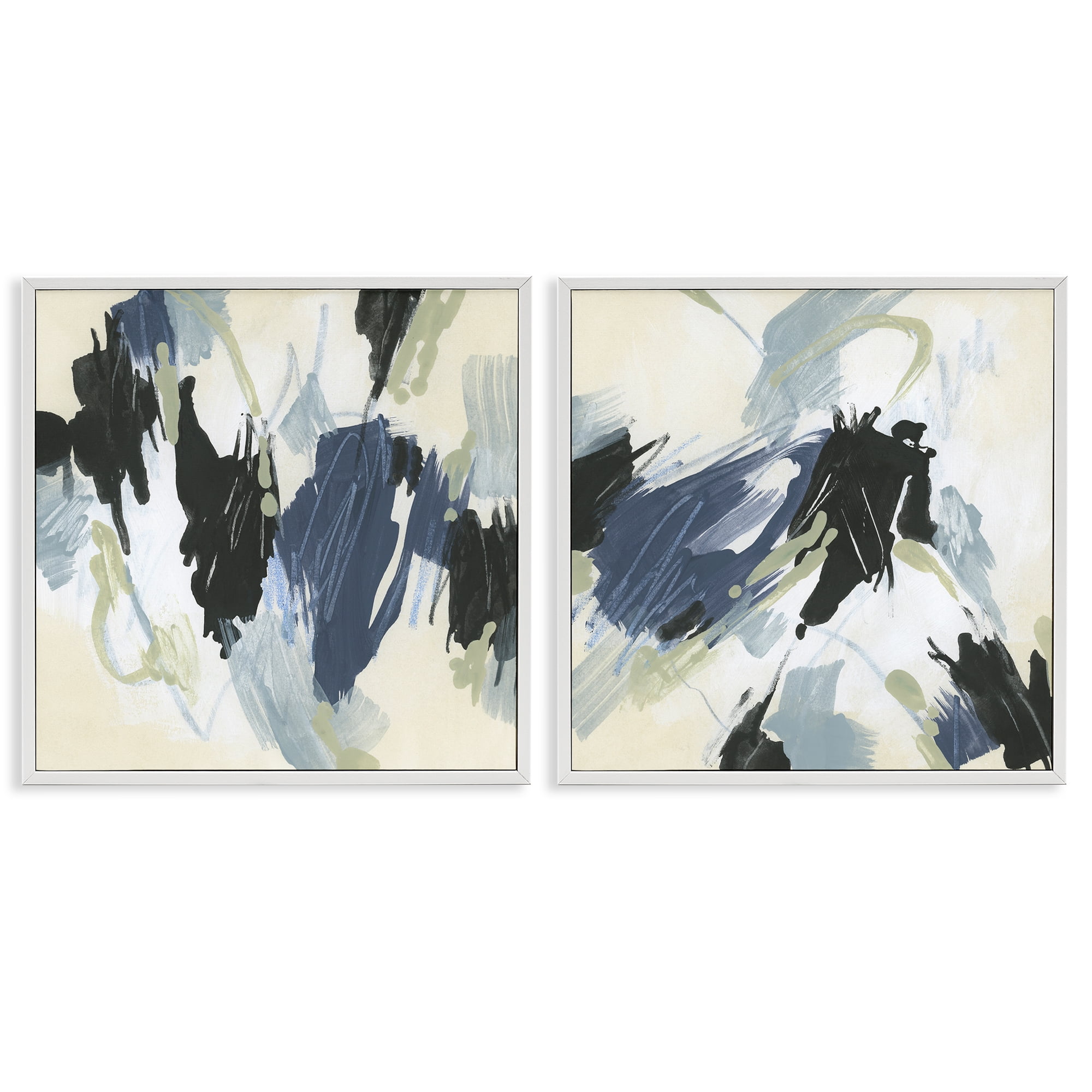 Stupell Industries Muted Blue Green Abstract Patches Abstract Painting White Framed Art Print Wall Art, 12 x 12, Set of 2