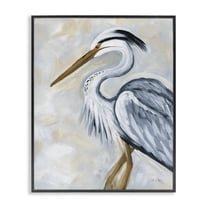 Stupell Industries Muted Blue Heron Animals & Insects Painting Black Framed Art Print Wall Art, 11 x 14