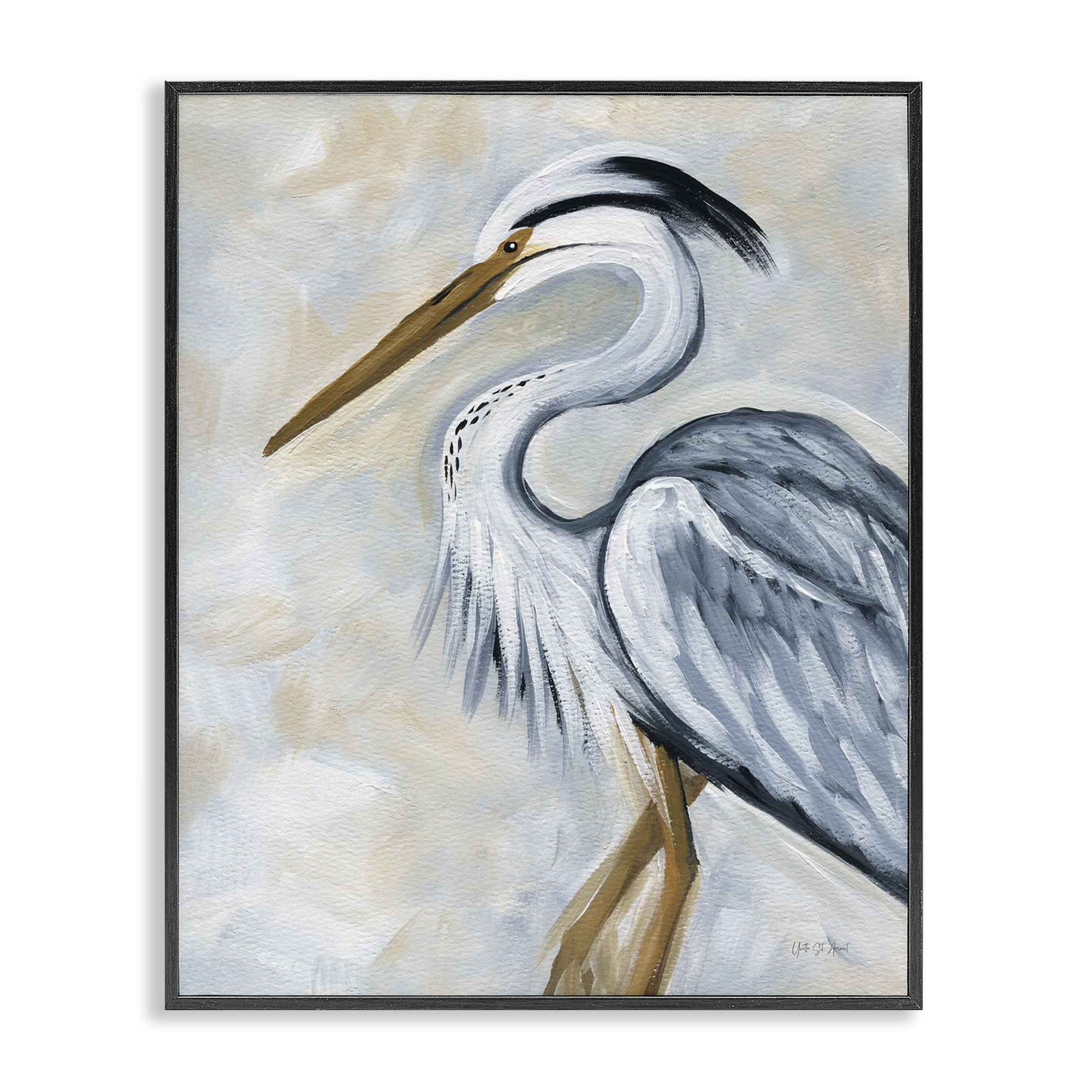 Stupell Industries Muted Blue Heron Animals & Insects Painting Black Framed Art Print Wall Art, 16 x 20