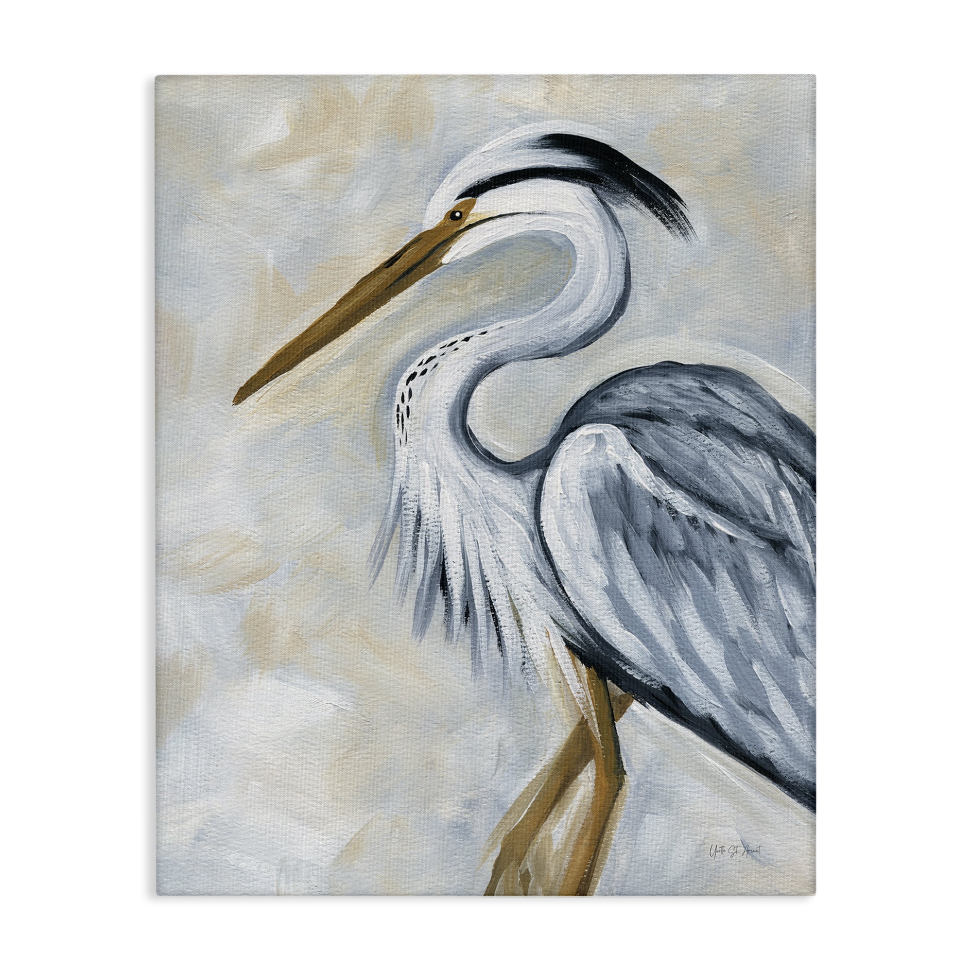 Stupell Industries Muted Blue Heron Animals & Insects Painting Gallery Wrapped Canvas Art Print Wall Art, 24 x 30