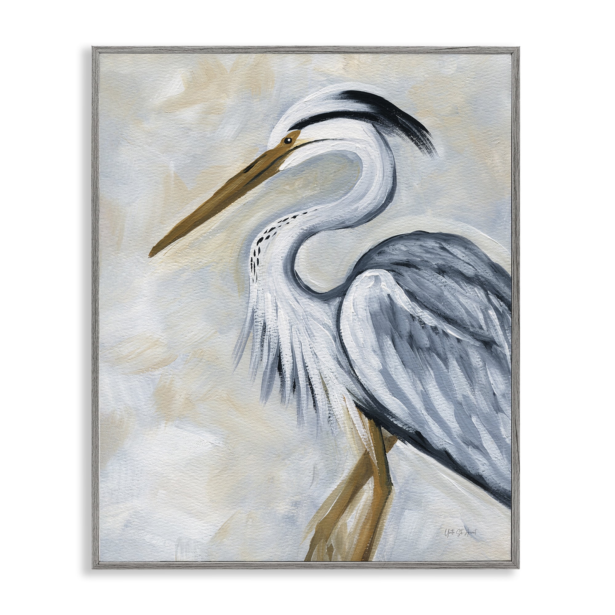 Stupell Industries Muted Blue Heron Animals & Insects Painting Gray Framed Art Print Wall Art, 11 x 14