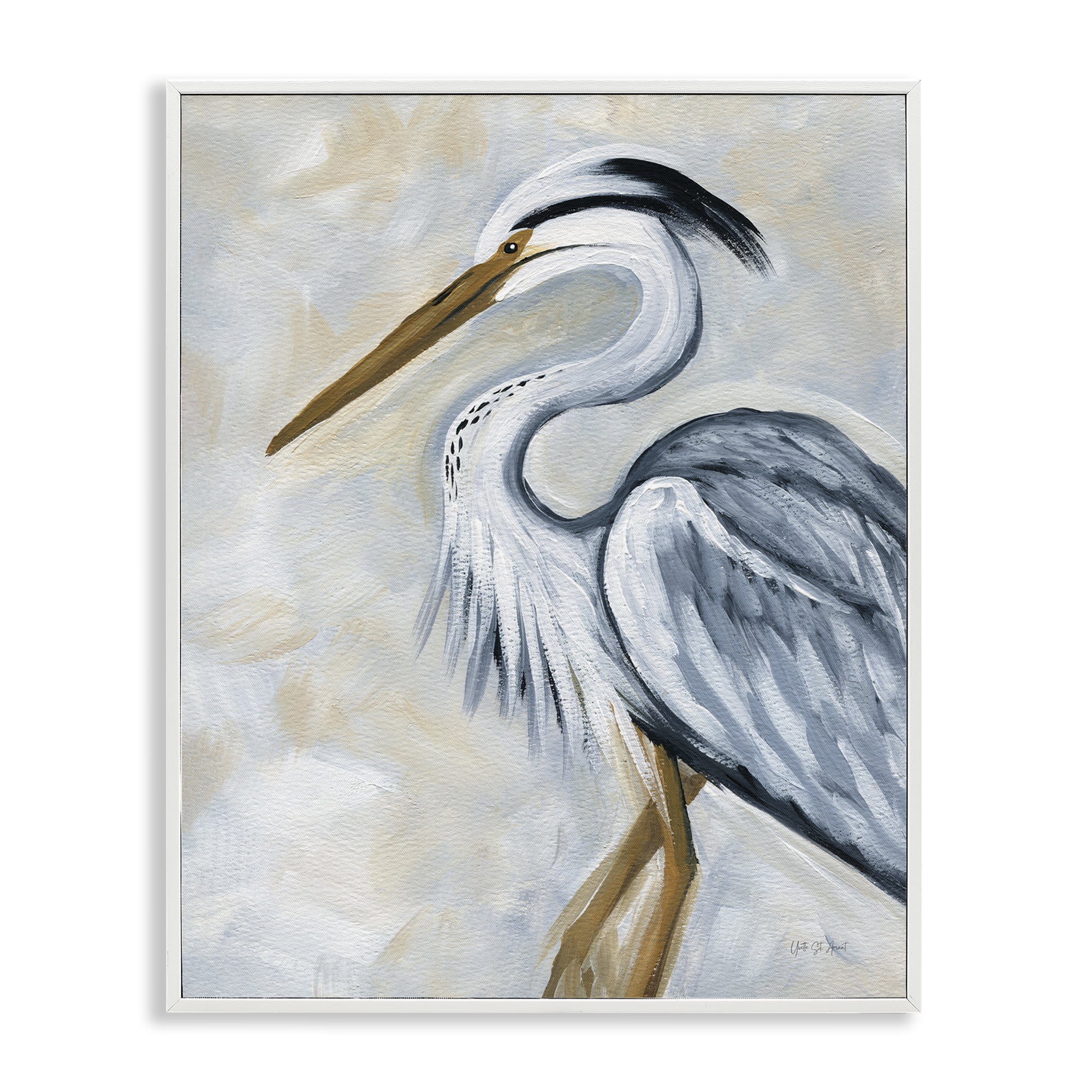 Stupell Industries Muted Blue Heron Animals & Insects Painting White Framed Art Print Wall Art, 11 x 14