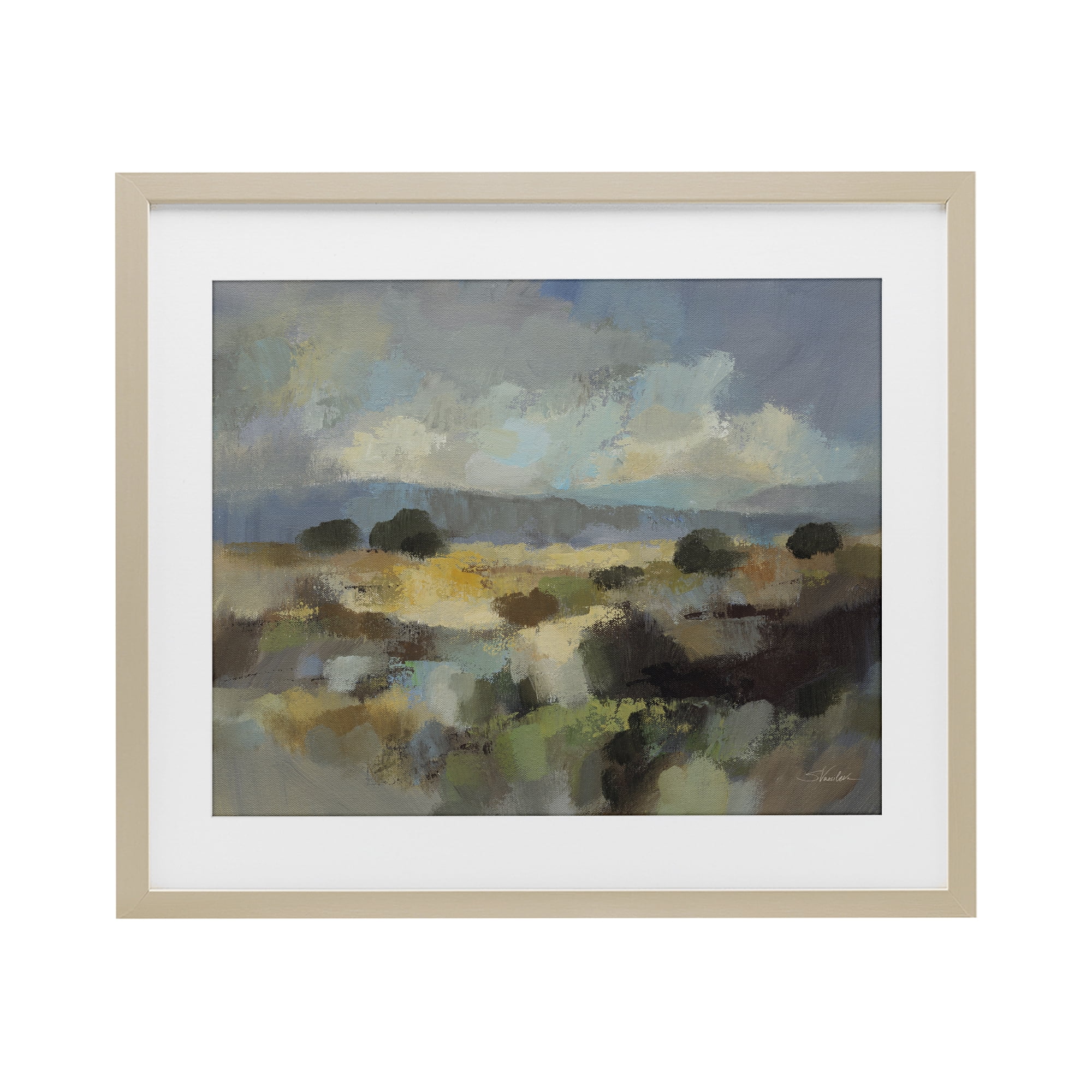 Stupell Industries Muted Blue Landscape with Clouds Birch Framed Print Under Glass, design by Silvia Vassileva