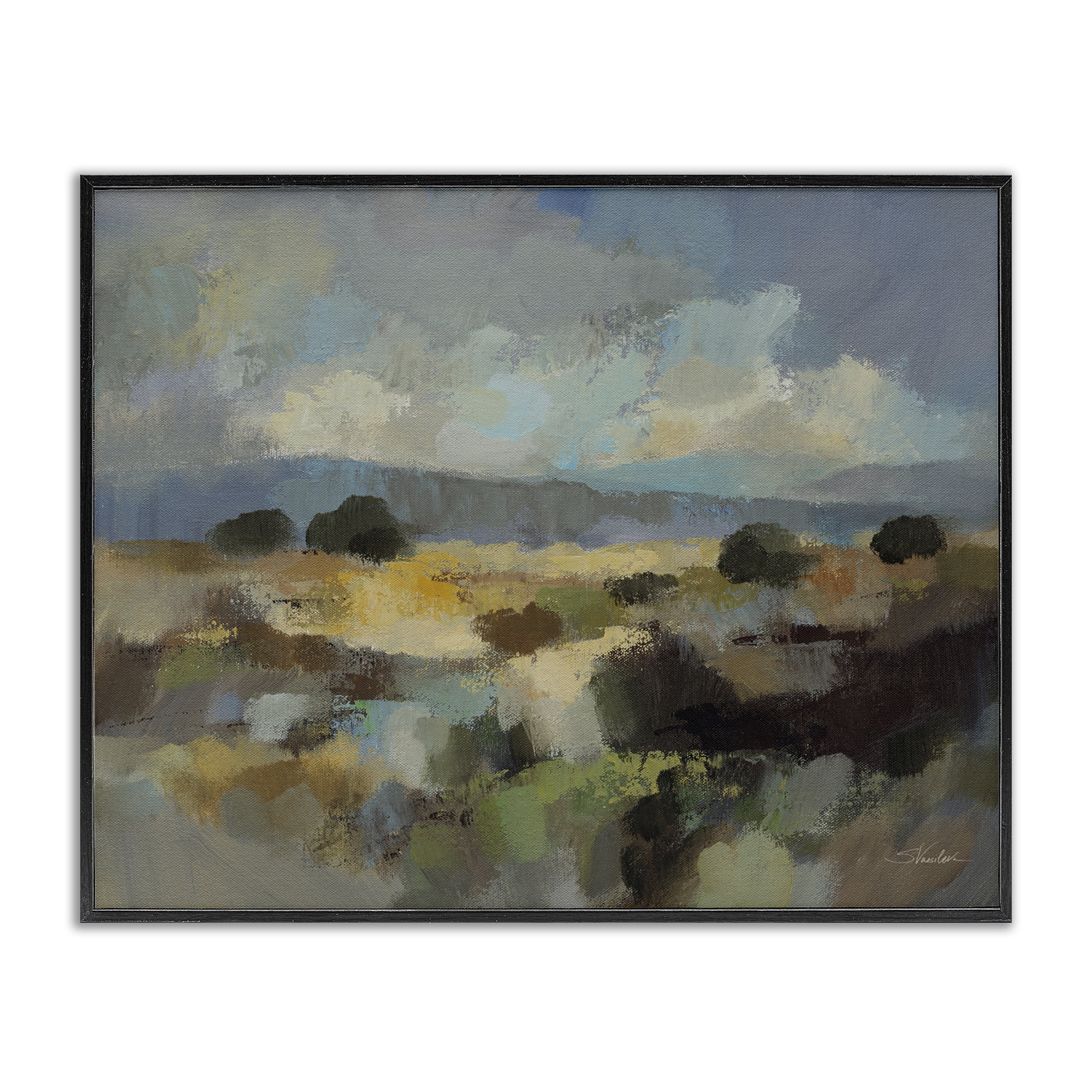 Stupell Industries Muted Blue Landscape with Clouds Black Framed Giclee Art, design by Silvia Vassileva