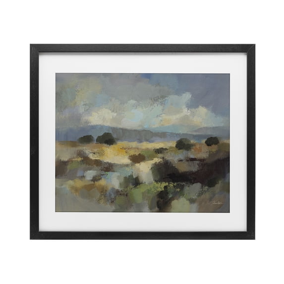Stupell Industries Contemporary Muted Blue Landscape with Clouds Black Framed Print Under Glass, 16 x 13, by Silvia Vassileva