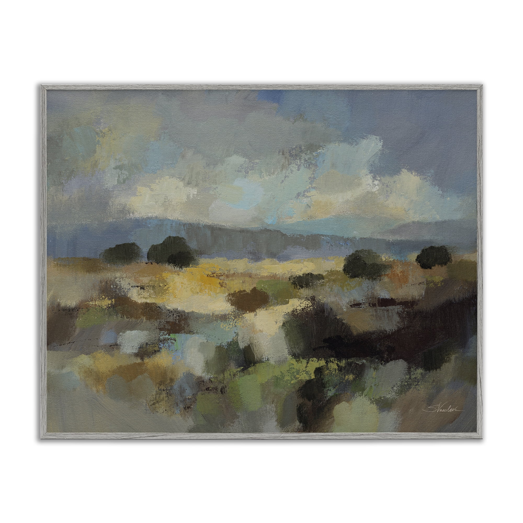 Stupell Industries Muted Blue Landscape with Clouds Gray Framed Giclee Art, design by Silvia Vassileva