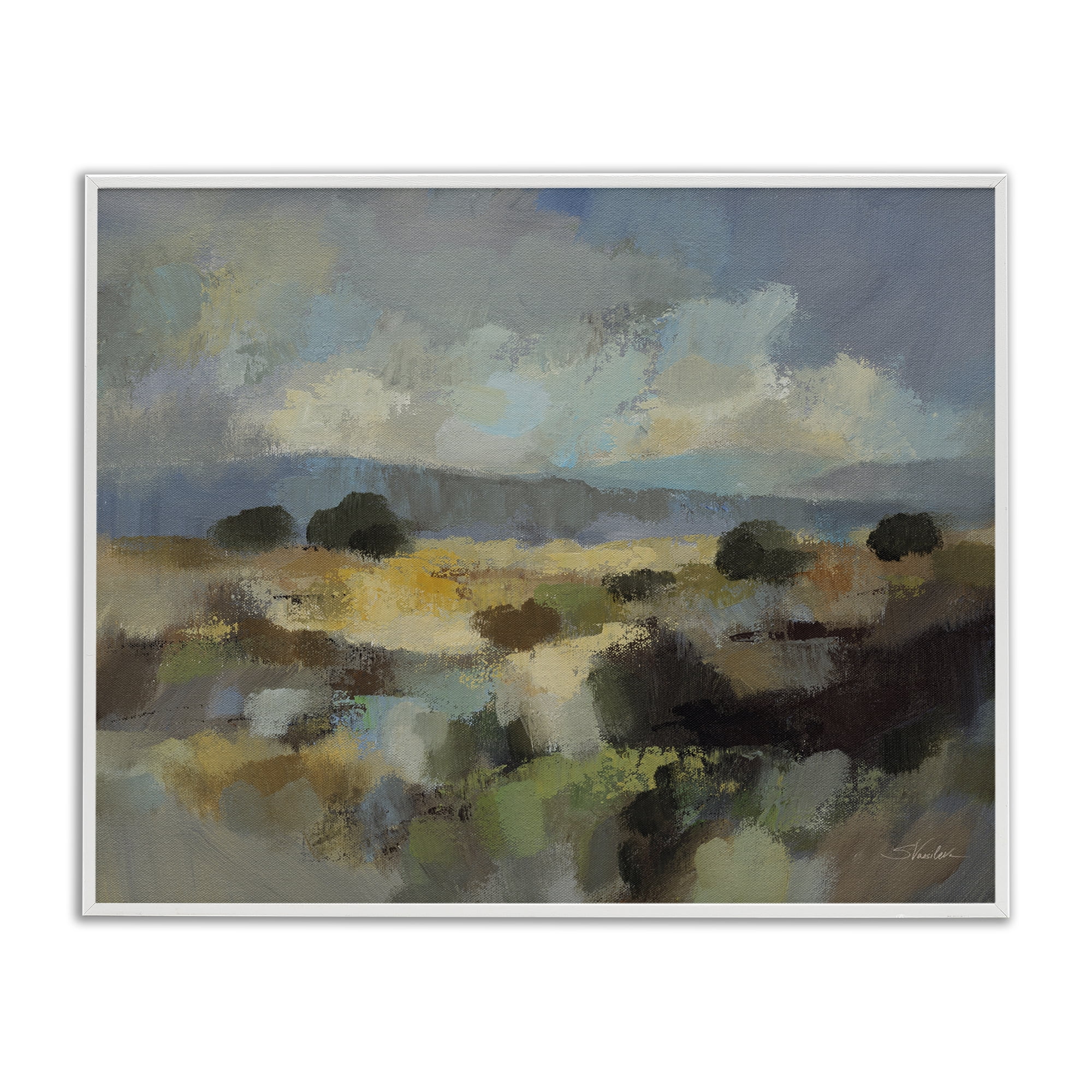 Stupell Industries Muted Blue Landscape with Clouds White Framed Giclee Art, design by Silvia Vassileva